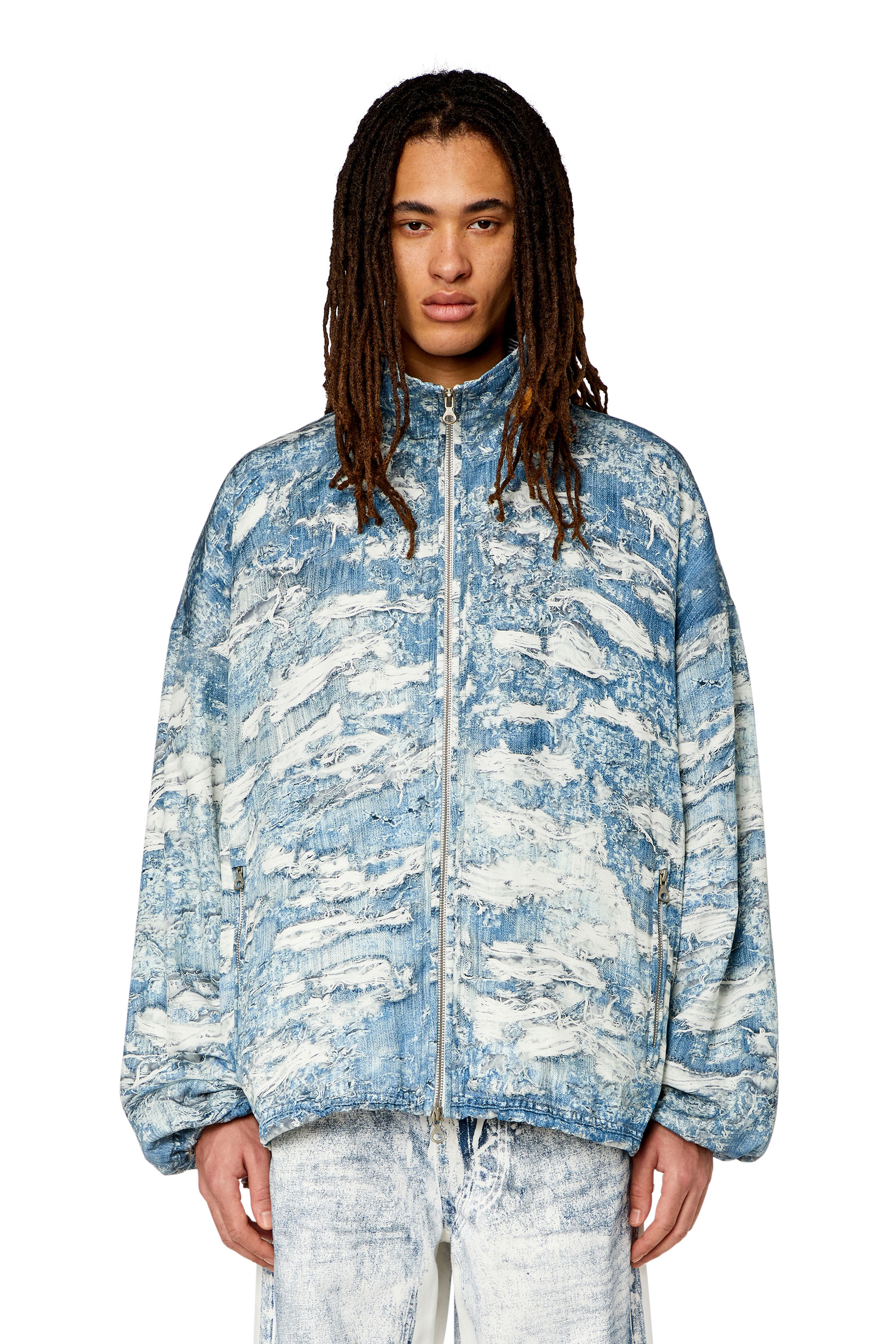 Diesel - J-ALSTON, Man's Windbreaker with Tiger Breaks denim print in Light Blue - 5