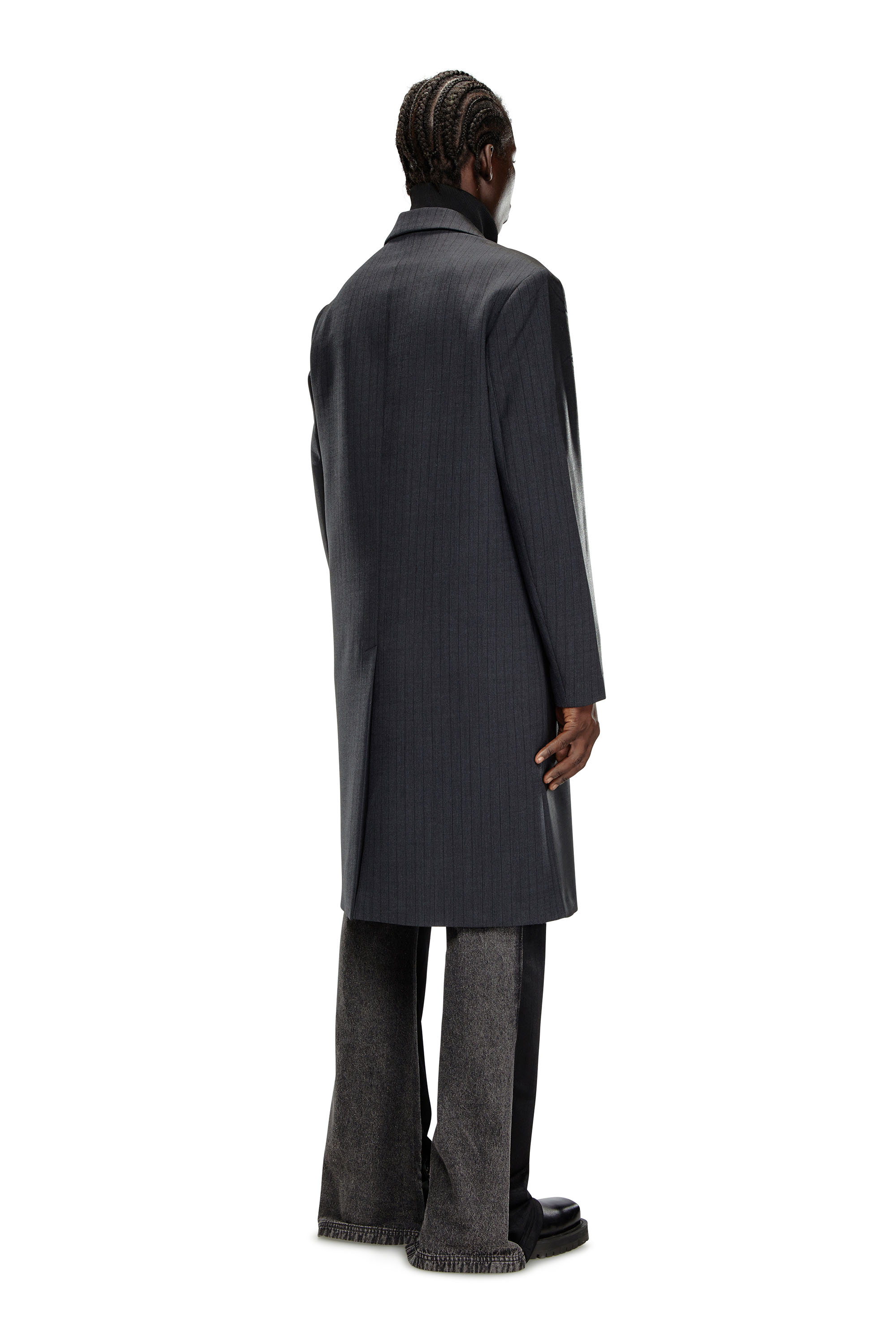 Diesel - J-DENNER, Man's Coat in pinstriped cool wool in Black - 3