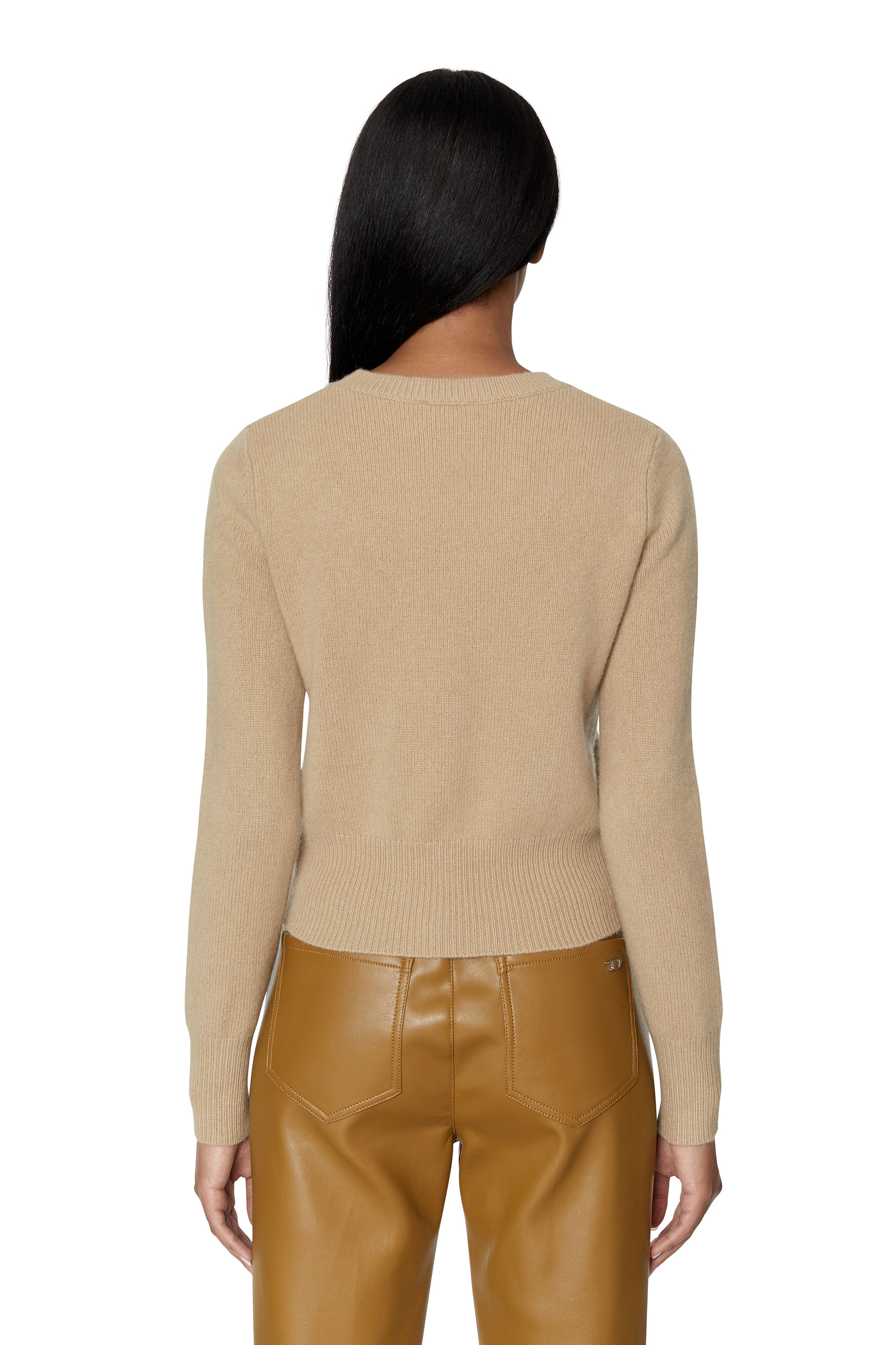 Diesel - M-AREESA, Woman's Jumper with embroidered cut-out logo in Beige - 3