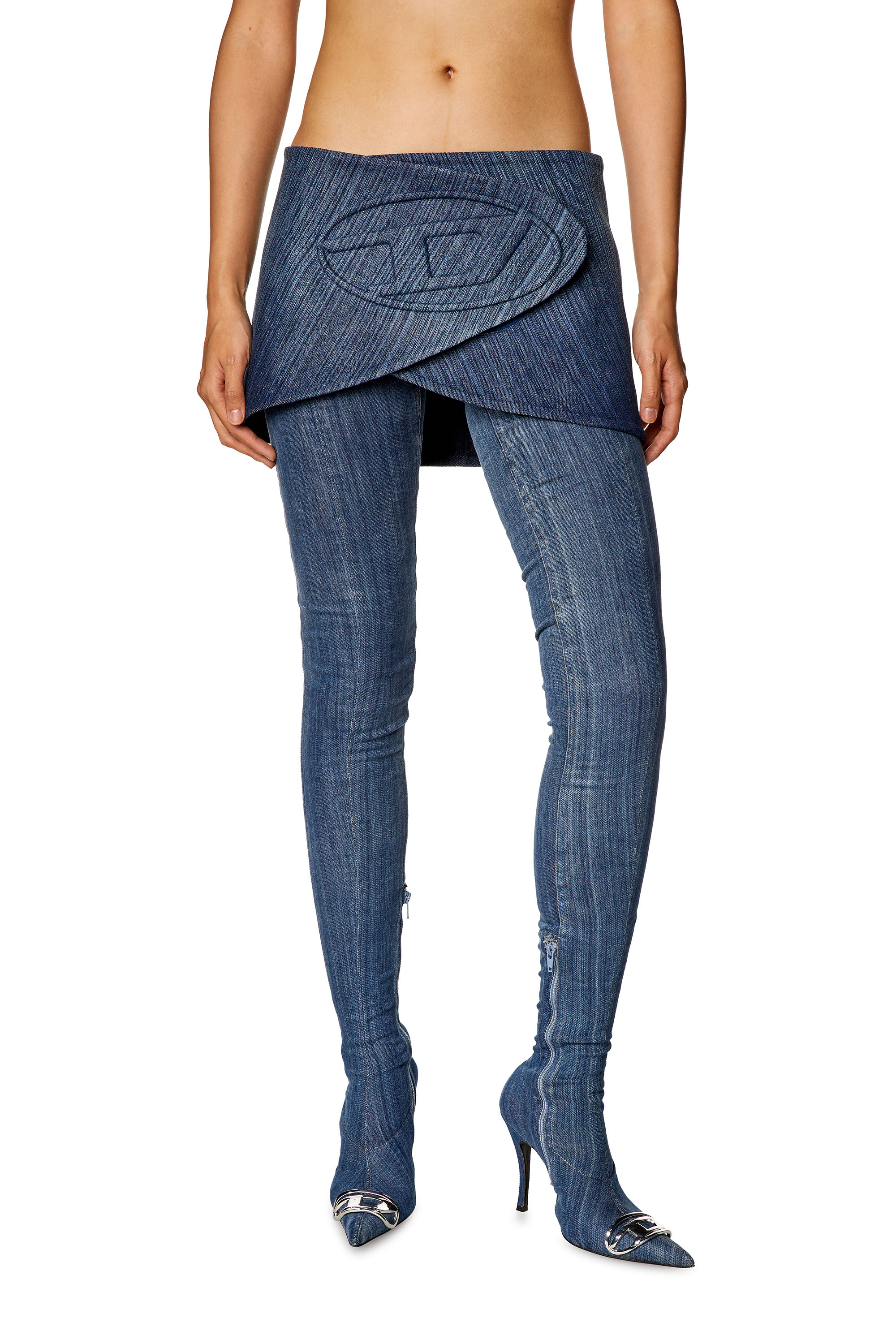 Diesel - DE-LORI-FSD, Woman's Skirt-belt in streaky denim in Dark Blue - 1