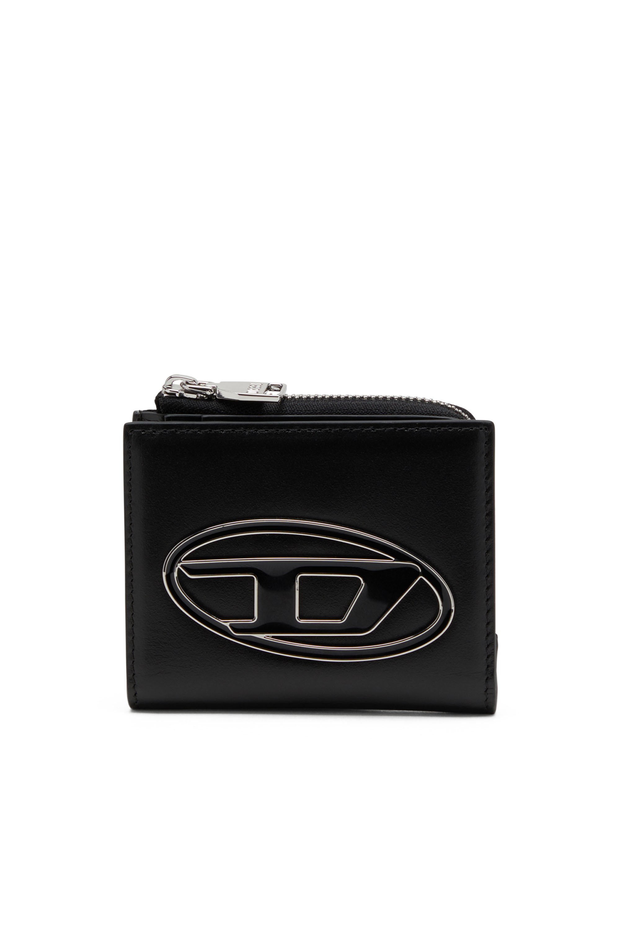 Diesel - 1DR CARD HOLDER ZIP L, Tarjetero de cuero napa que se pliega por la mitad Mujer in Negro - 1