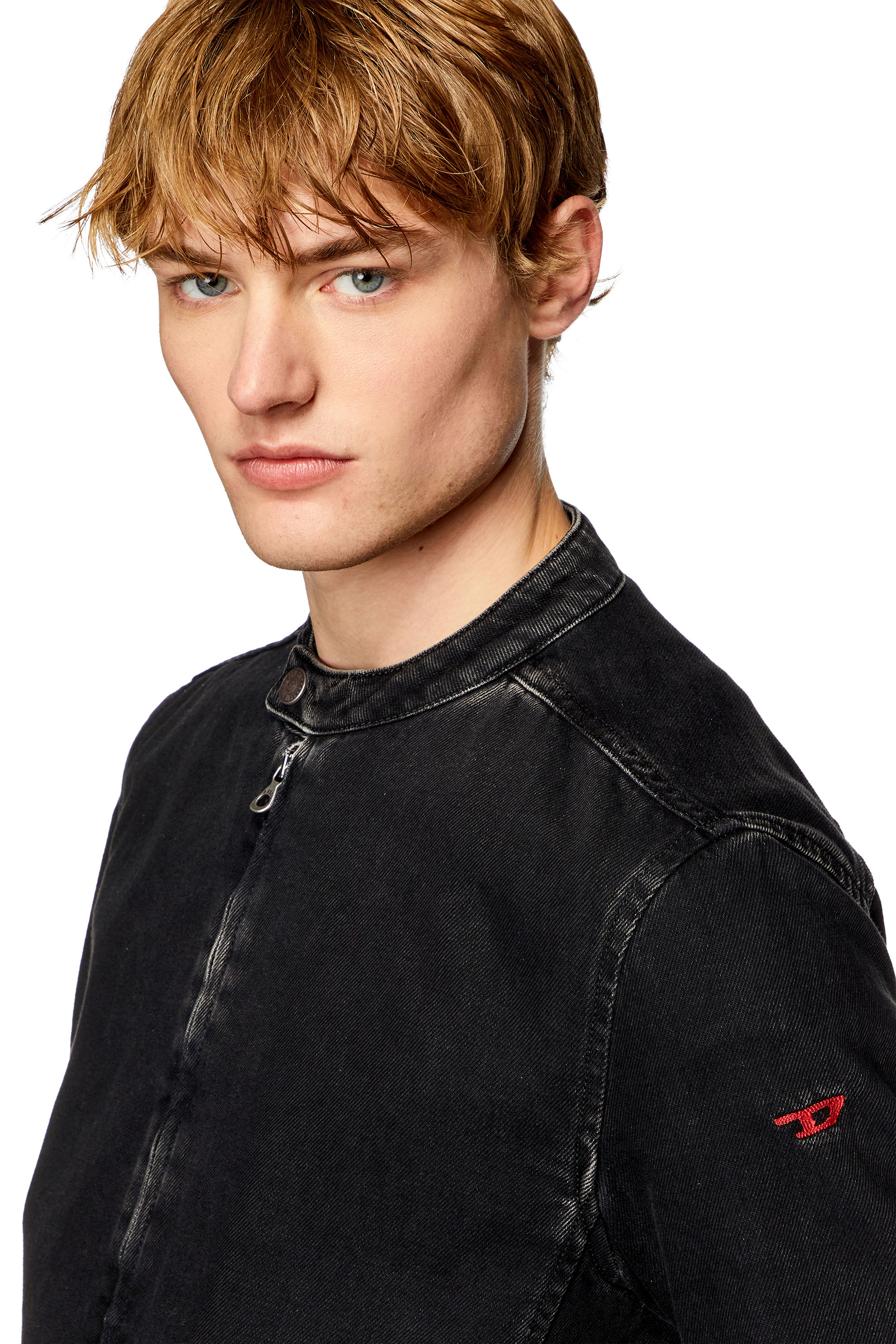 Diesel - D-GLORY, Man's Moto jacket in clean-wash denim in Black - 4