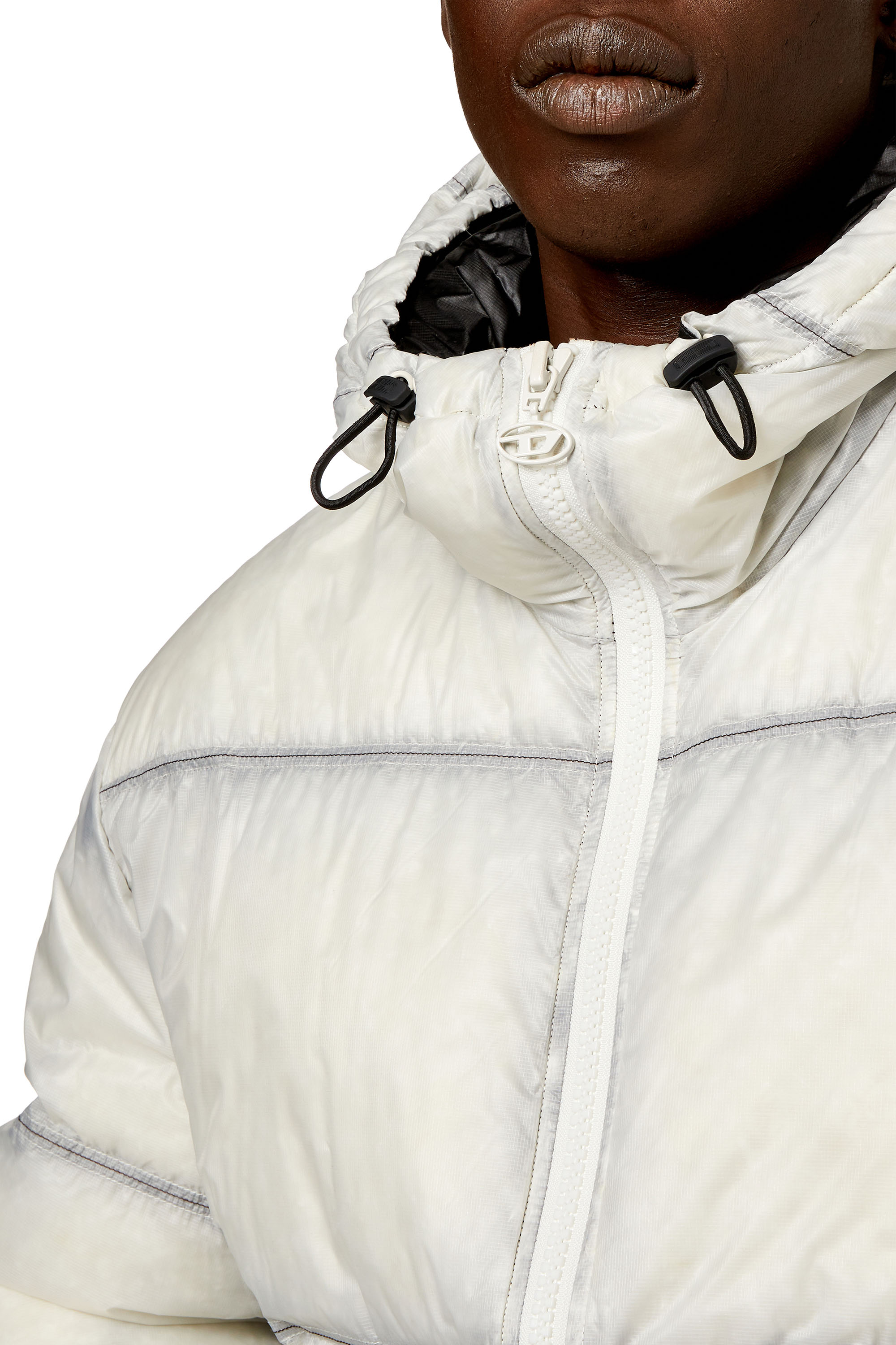 Diesel - W-BASKIN, Man's Hooded down jacket in sheer ripstop in White/Black - 4