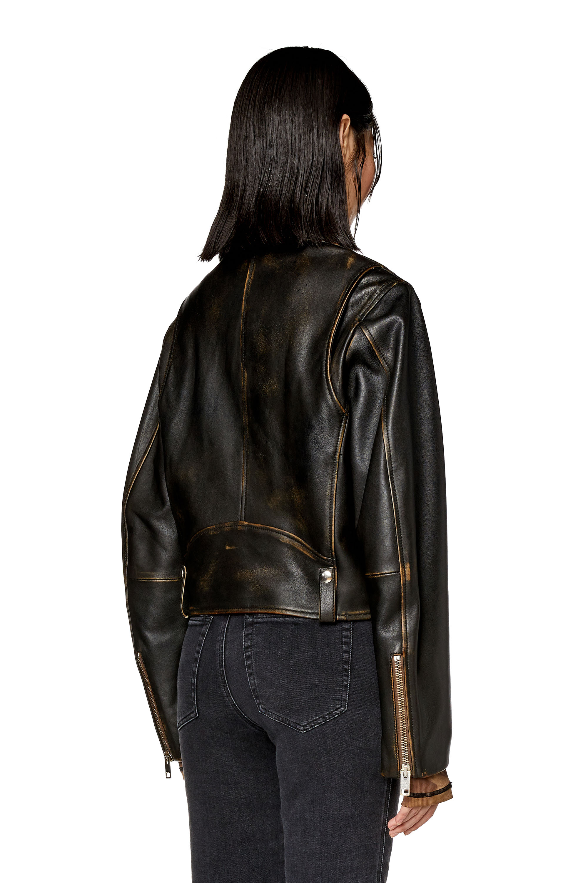 Diesel - L-EDME, Woman's Biker jacket in tumbled leather in Black - 4