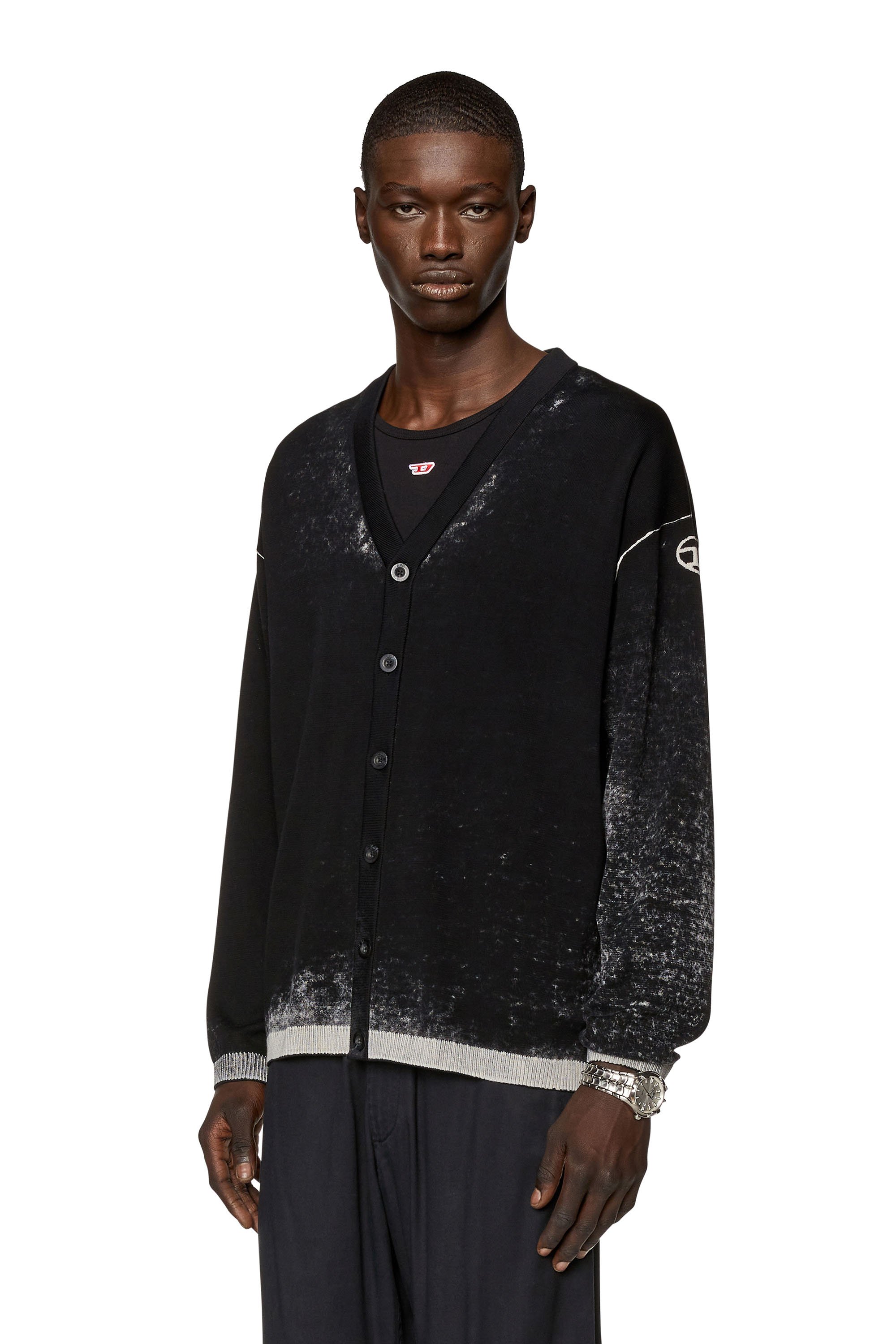 Diesel - K-LARENCE-CARDIGAN-B, Man's Reverse-print cotton cardigan in Black - 1