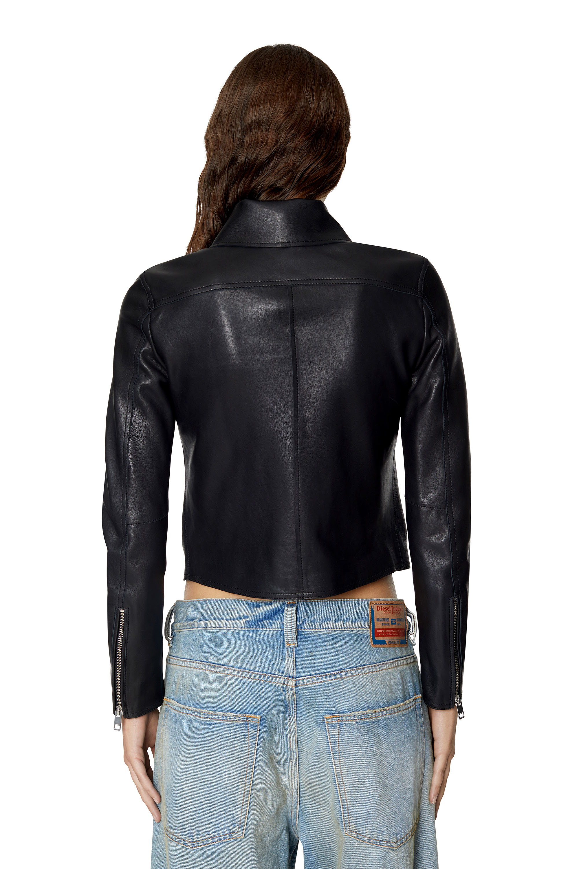 Diesel - L-MELIA-NW, Chaqueta biker de cuero liviano Mujer in Negro - 3