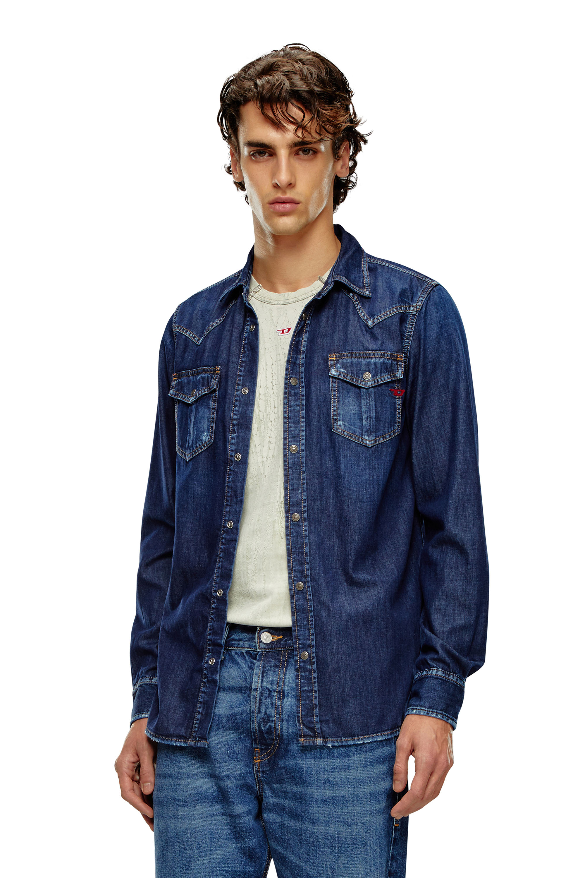 Diesel - D-VEGA, Man's Overshirt in denim in Dark Blue - 1