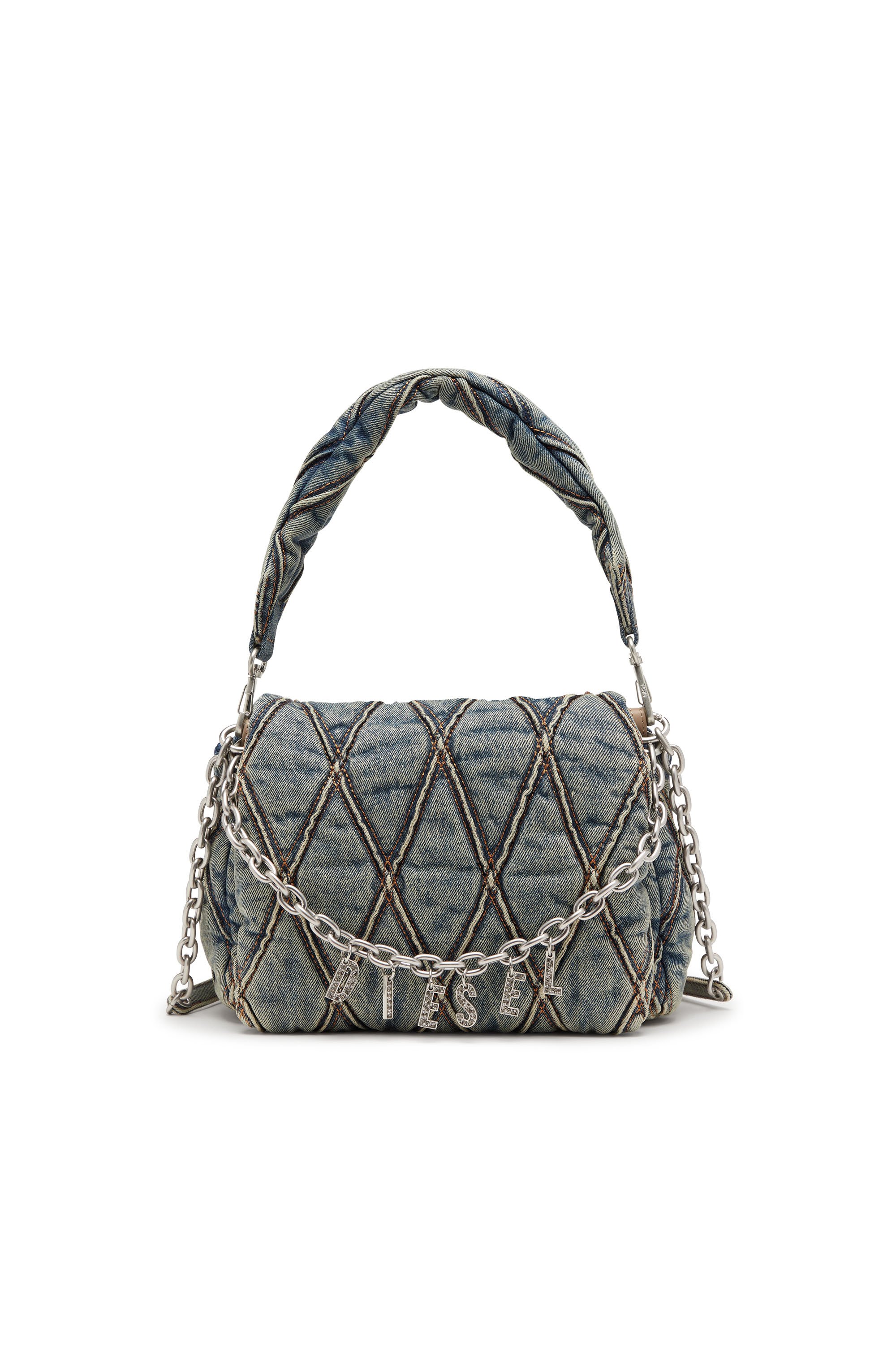 Diesel - CHARM-D SHOULDER M, Woman's Charm-D M-Handbag in quilted denim in Medium blue - 2