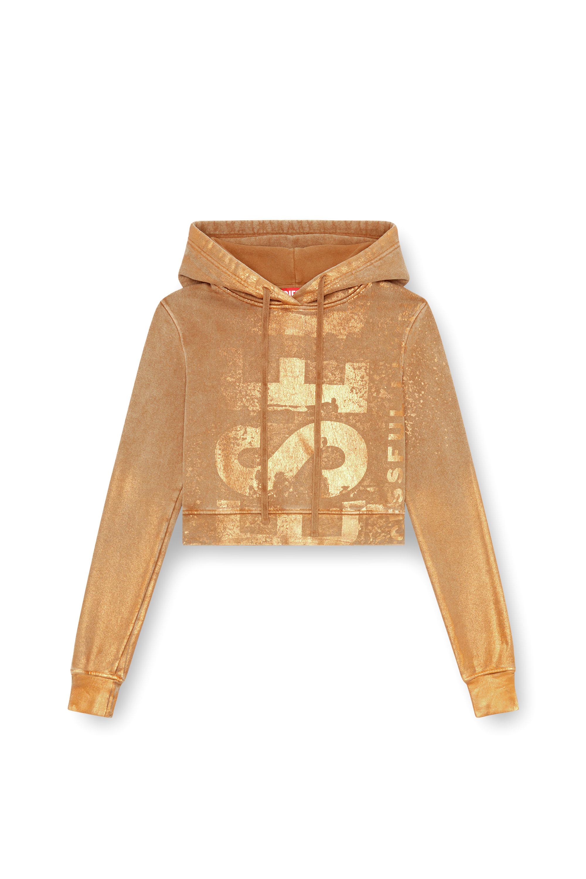 Diesel - F-SLIMMY-HOOD-P6, Sudadera con capucha recortada con efectos metálicos Mujer in Marrón - 5