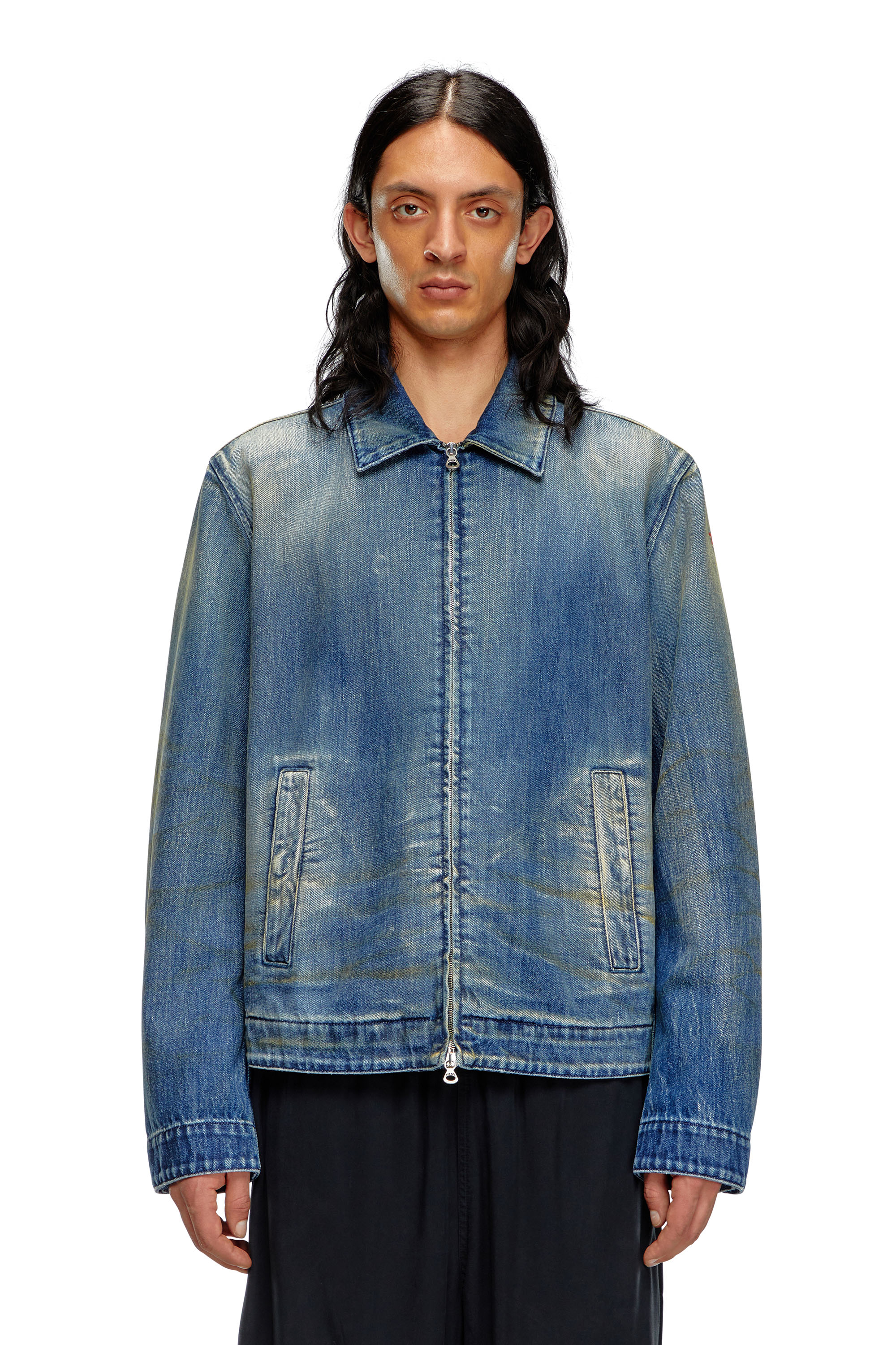 Diesel - D-ROHE, Man's Denim blouson jacket with dirt wash in Medium blue - 5