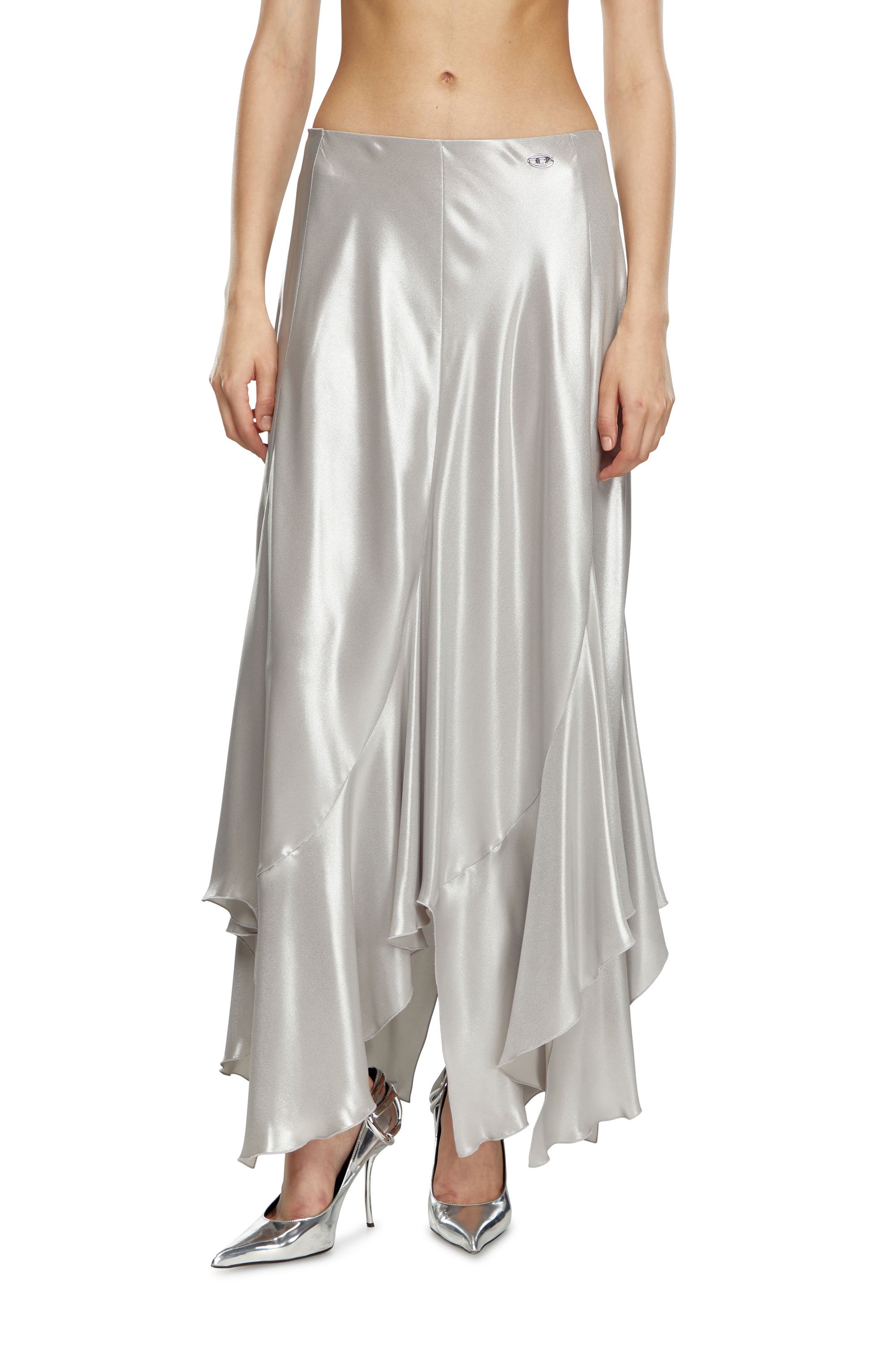 Diesel - O-NAMIT, Woman's Long asymmetric metallic skirt in Silver - 2