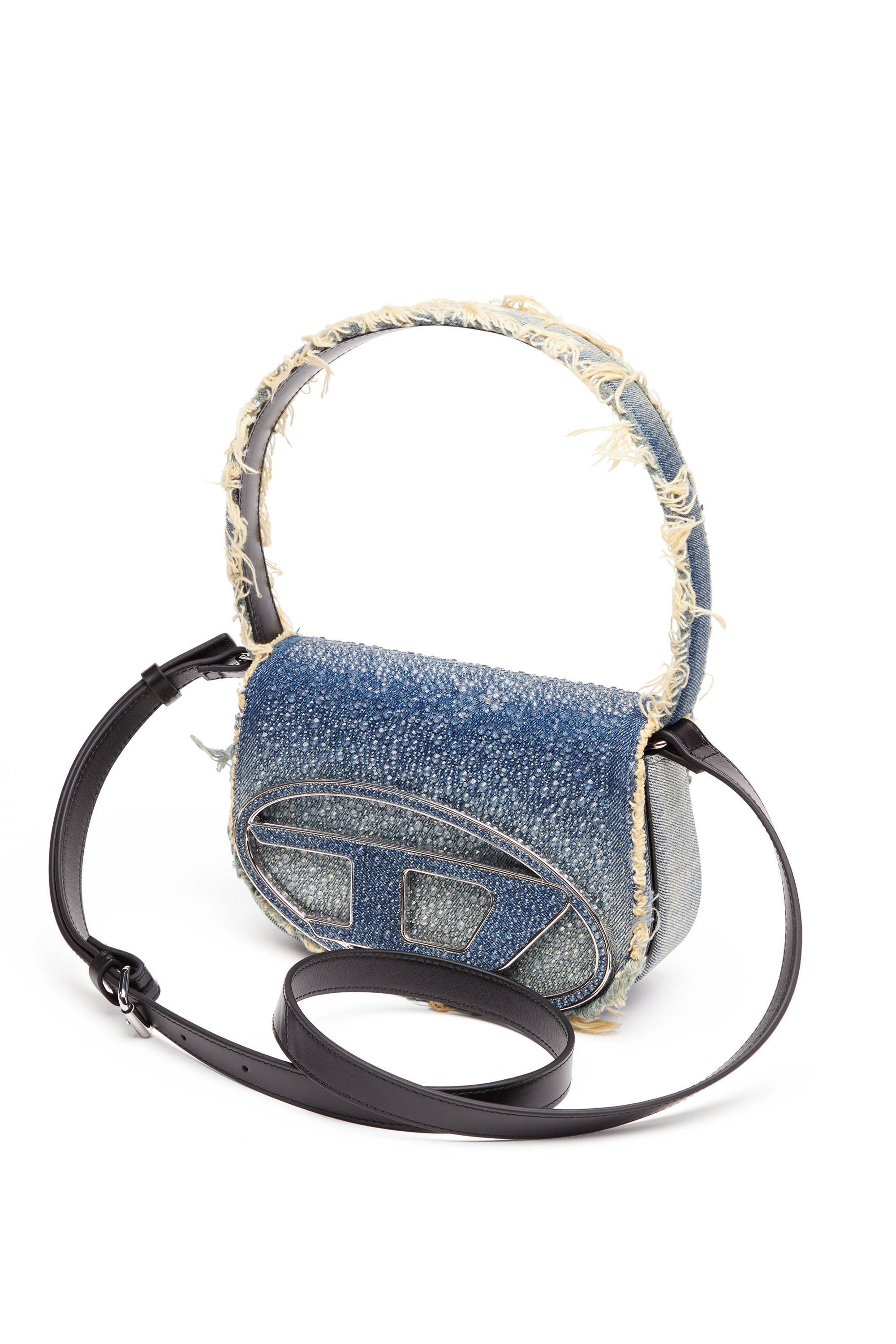 Diesel - 1DR, Woman's 1DR-Iconic shoulder bag in denim and crystals in Blue - 5