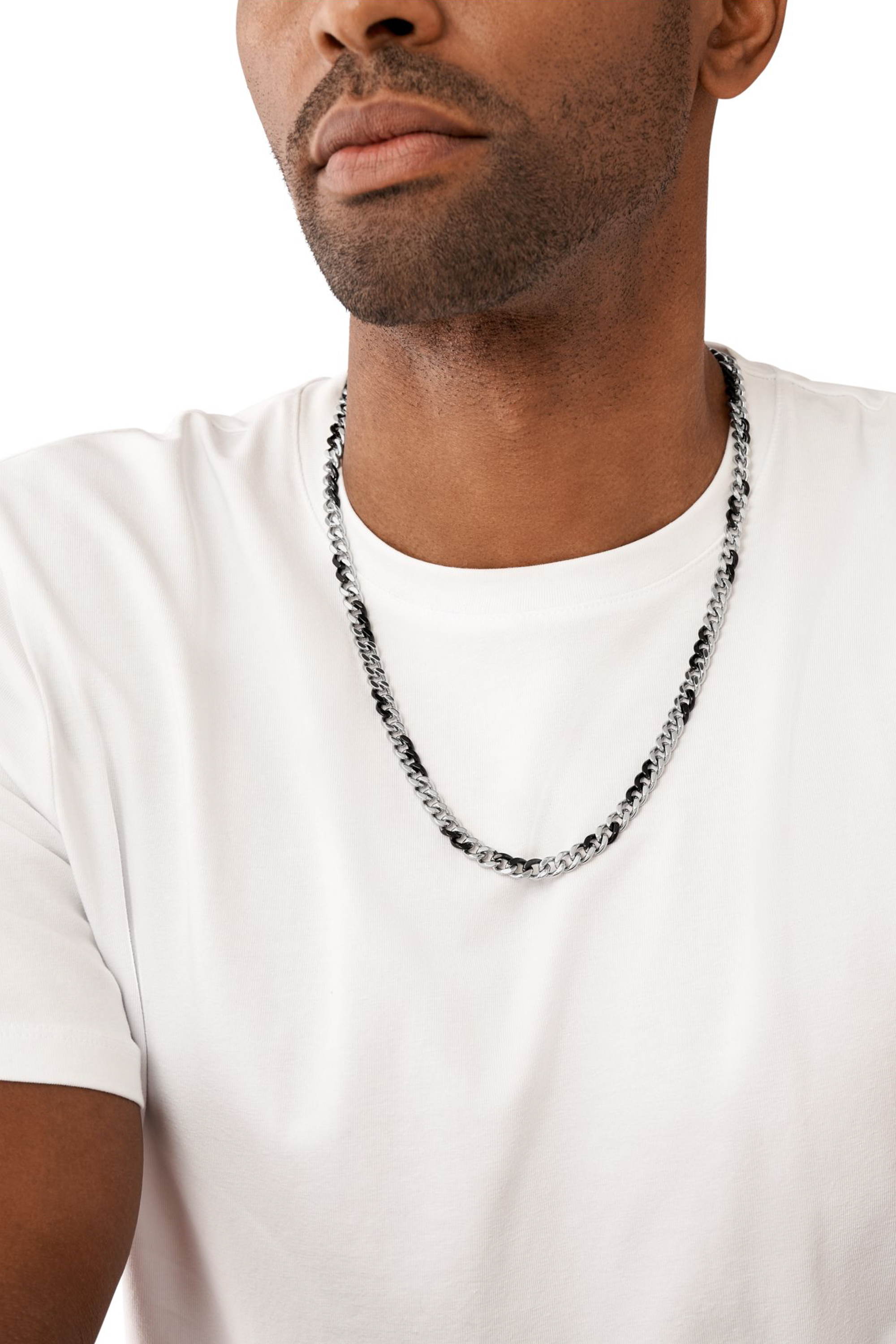 Diesel - DX1499, Man's Two-Tone stainless steel chain necklace in Silver/Black - 3