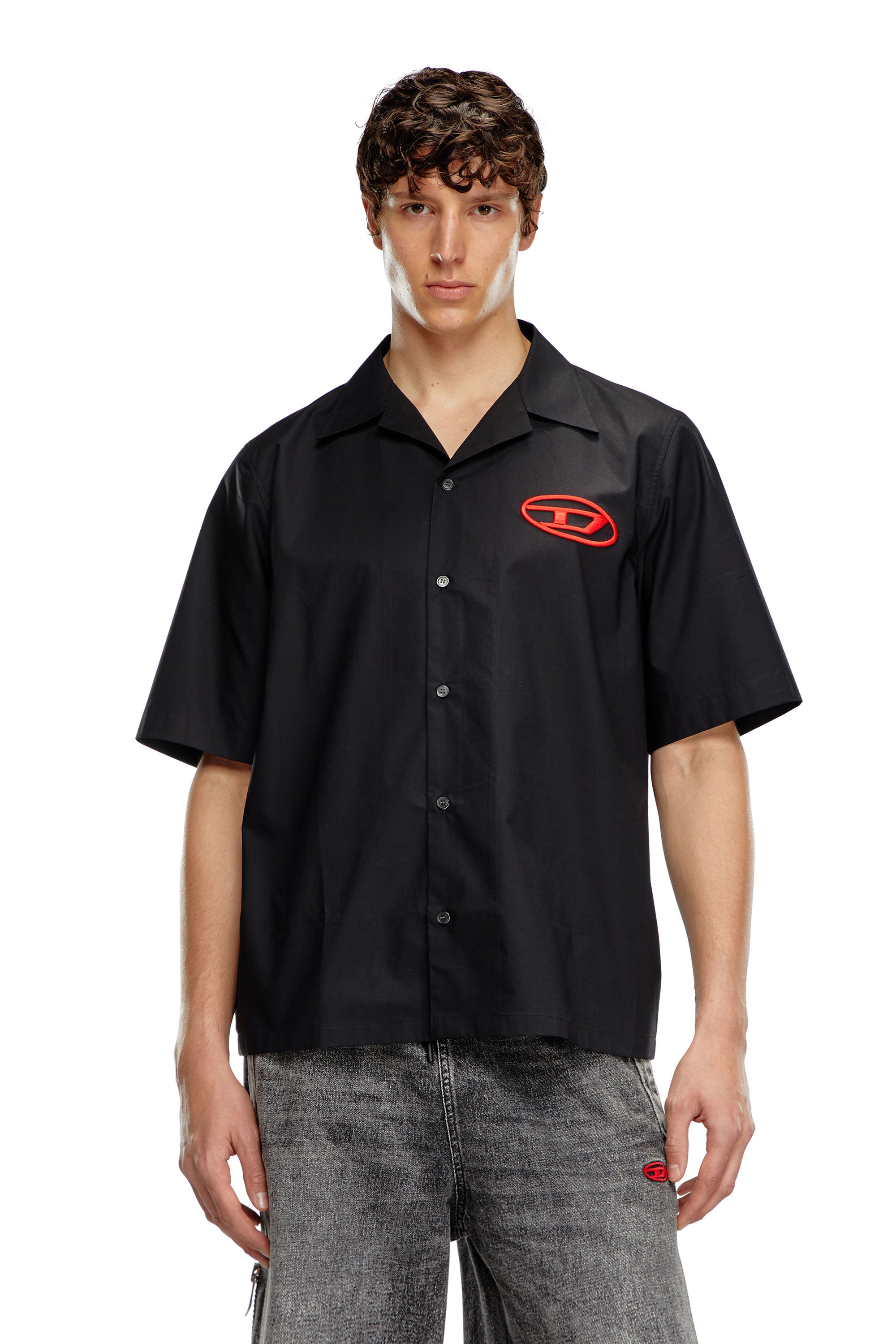 Diesel - S-MAC-C, Man's Bowling shirt with logo embroidery in Black - 1