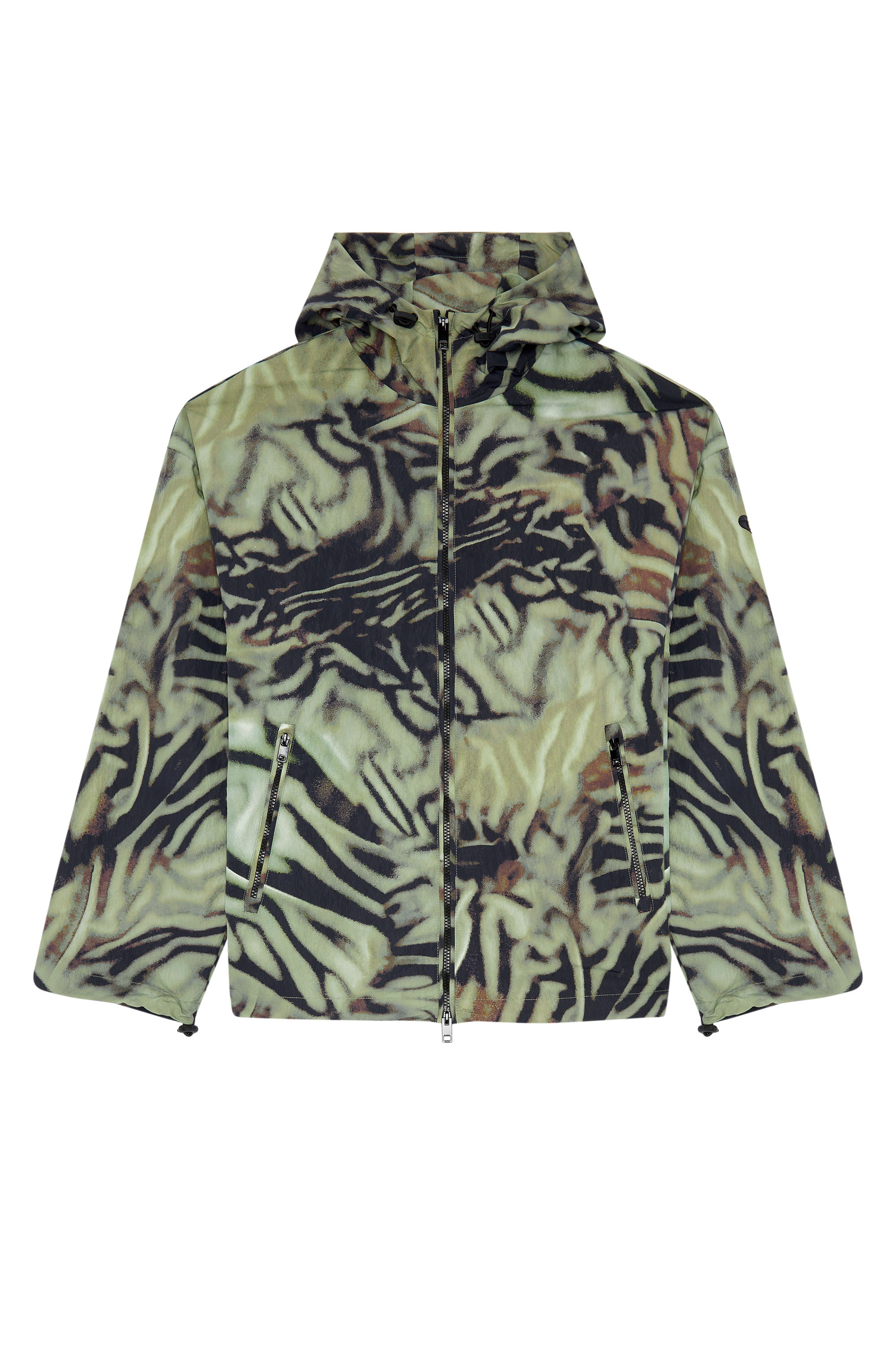 Diesel - J-LEOPOLD-ZEBRA, Man's Nylon windbreaker with camo-zebra print in Military Green - 6