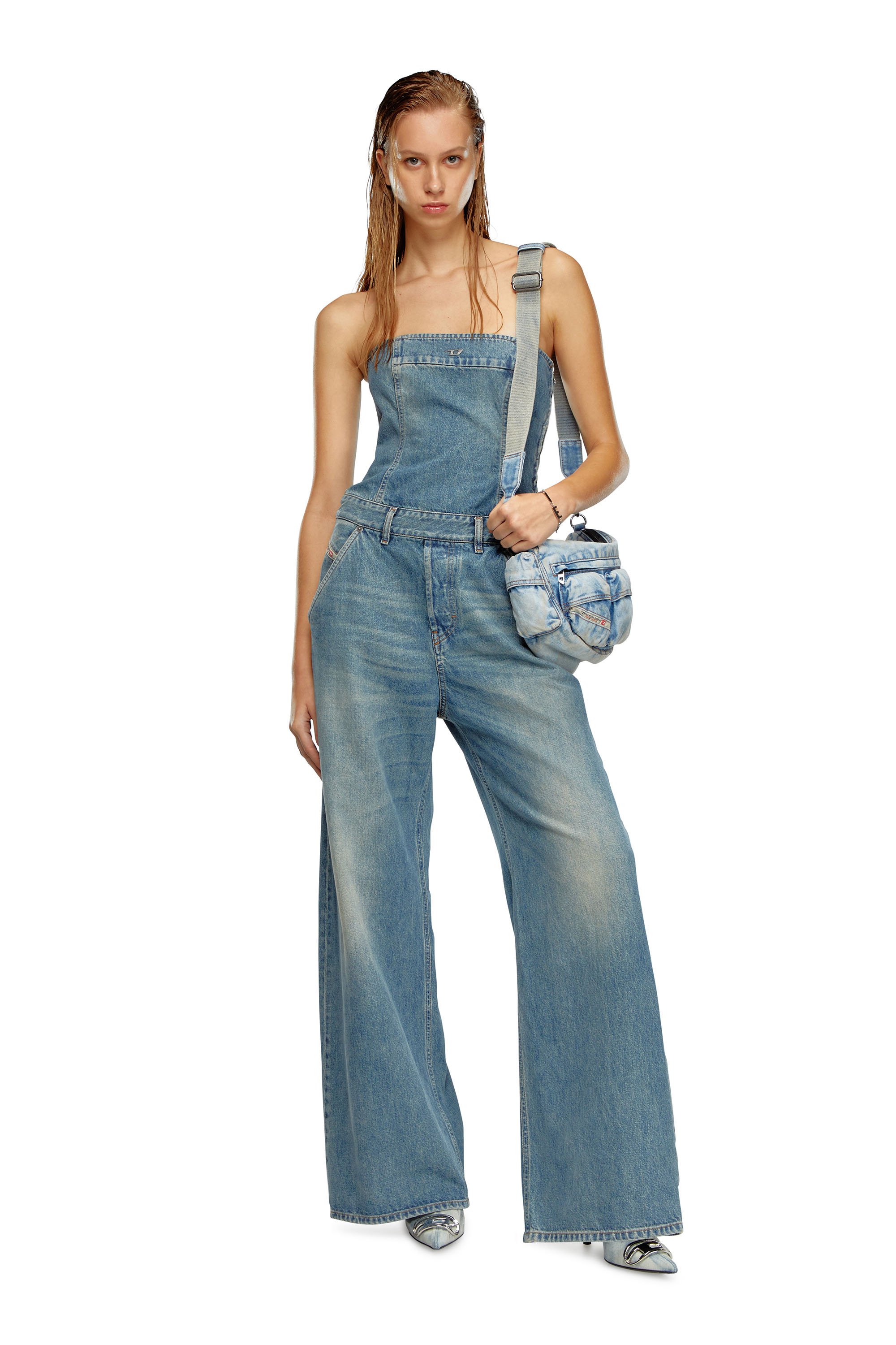 Diesel - DE-BRIDE, Mono sin tirantes en denim Mujer in Azul marino - 1