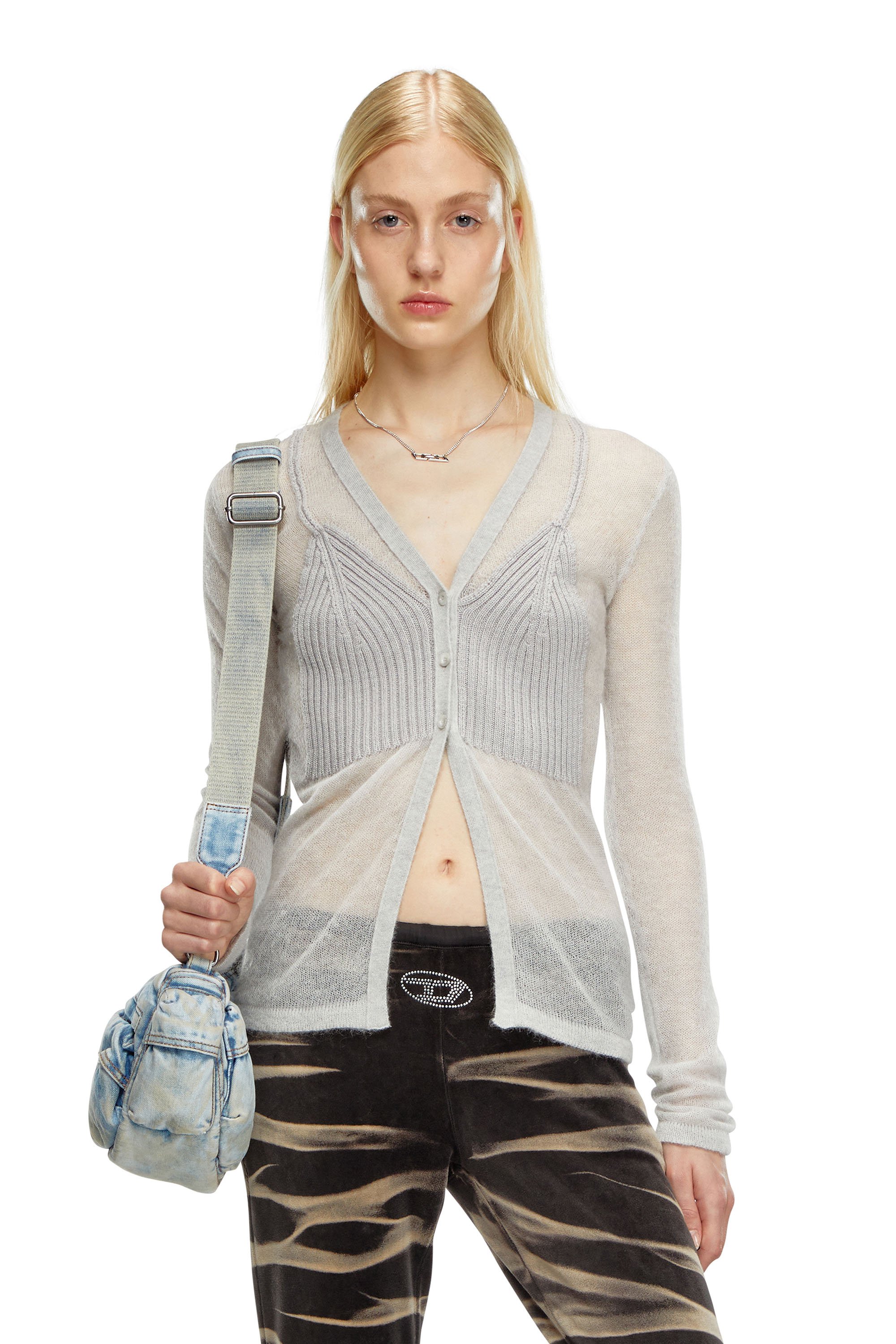 Diesel - M-ARINA, Cárdigan transparente con detalle de sujetador Mujer in Gris - 1