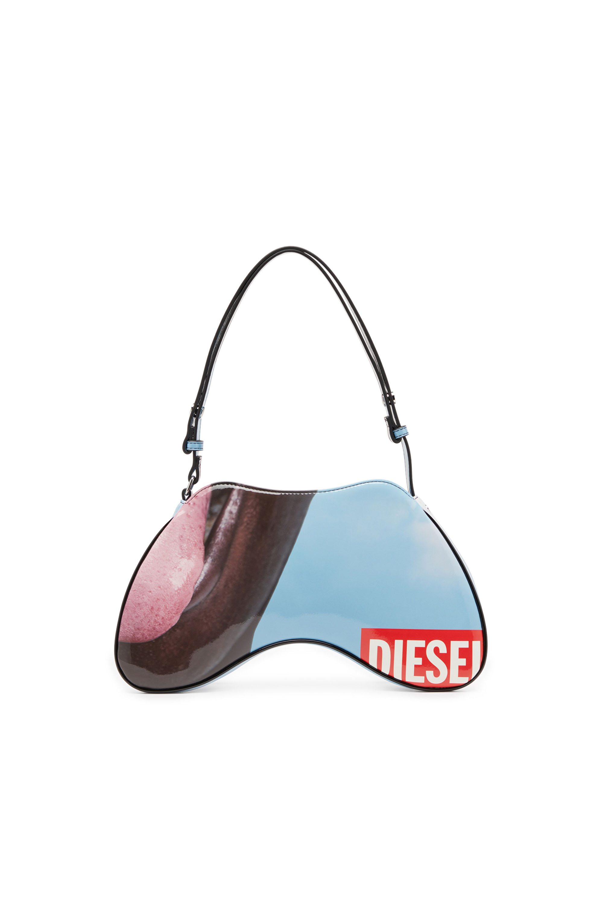 Diesel - PLAY SHOULDER, Woman's Play-Shoulder bag in printed glossy PU in Multicolor/Blue - 2