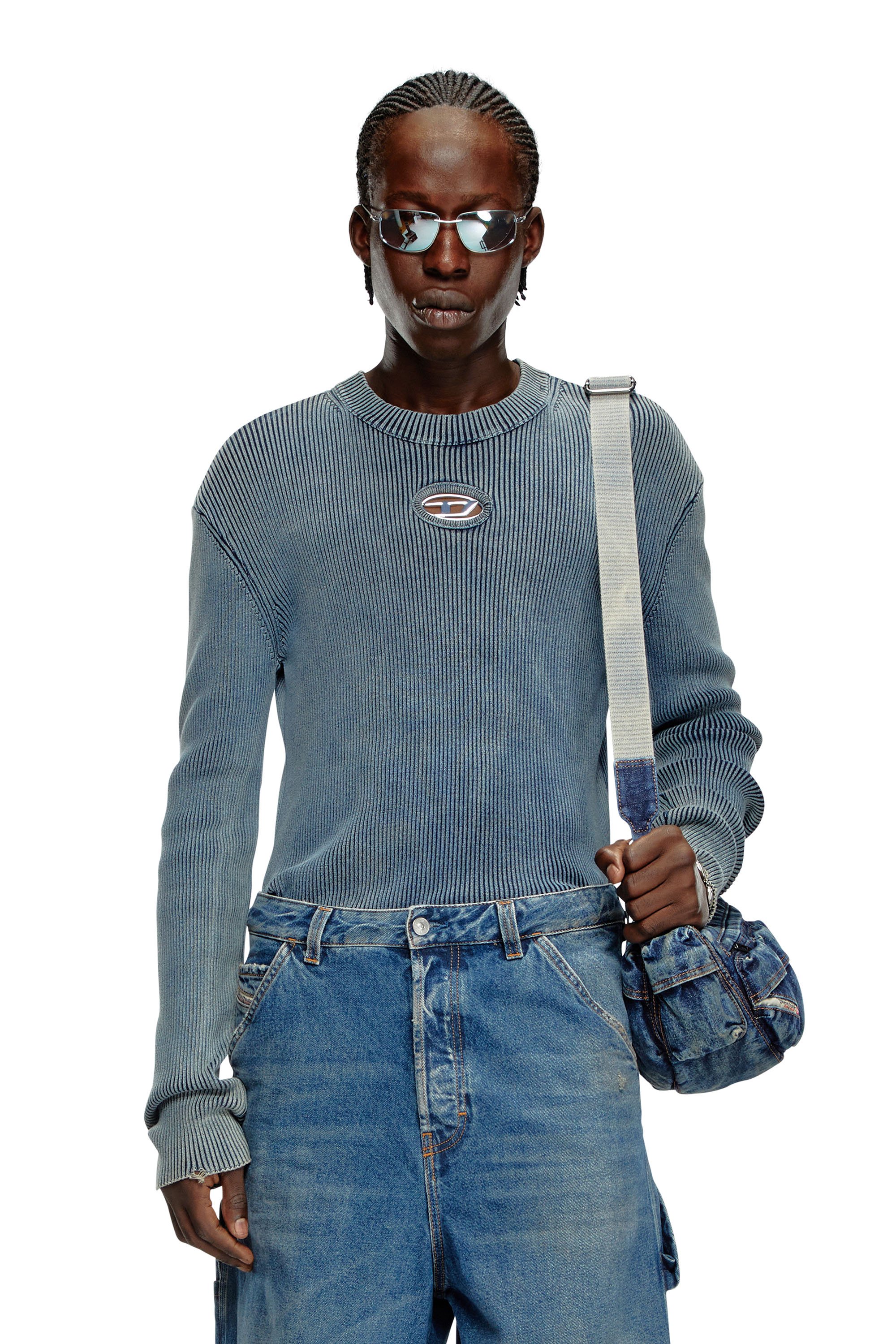 Diesel - K-DARIN-A, Man's Cut-out jumper with Oval D in Blue - 1