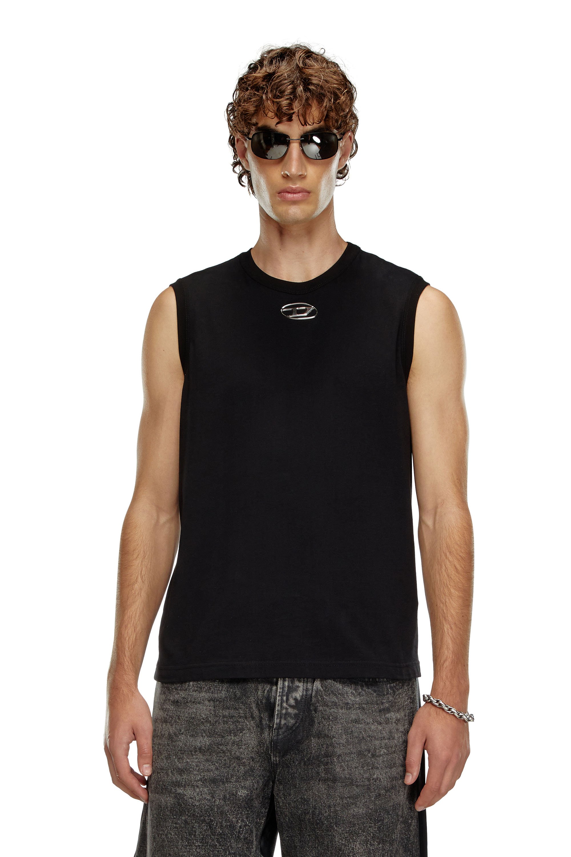 Diesel - T-BISCO-OD, Camiseta sin mangas con Oval D moldeado por inyección Hombre in Negro - 1