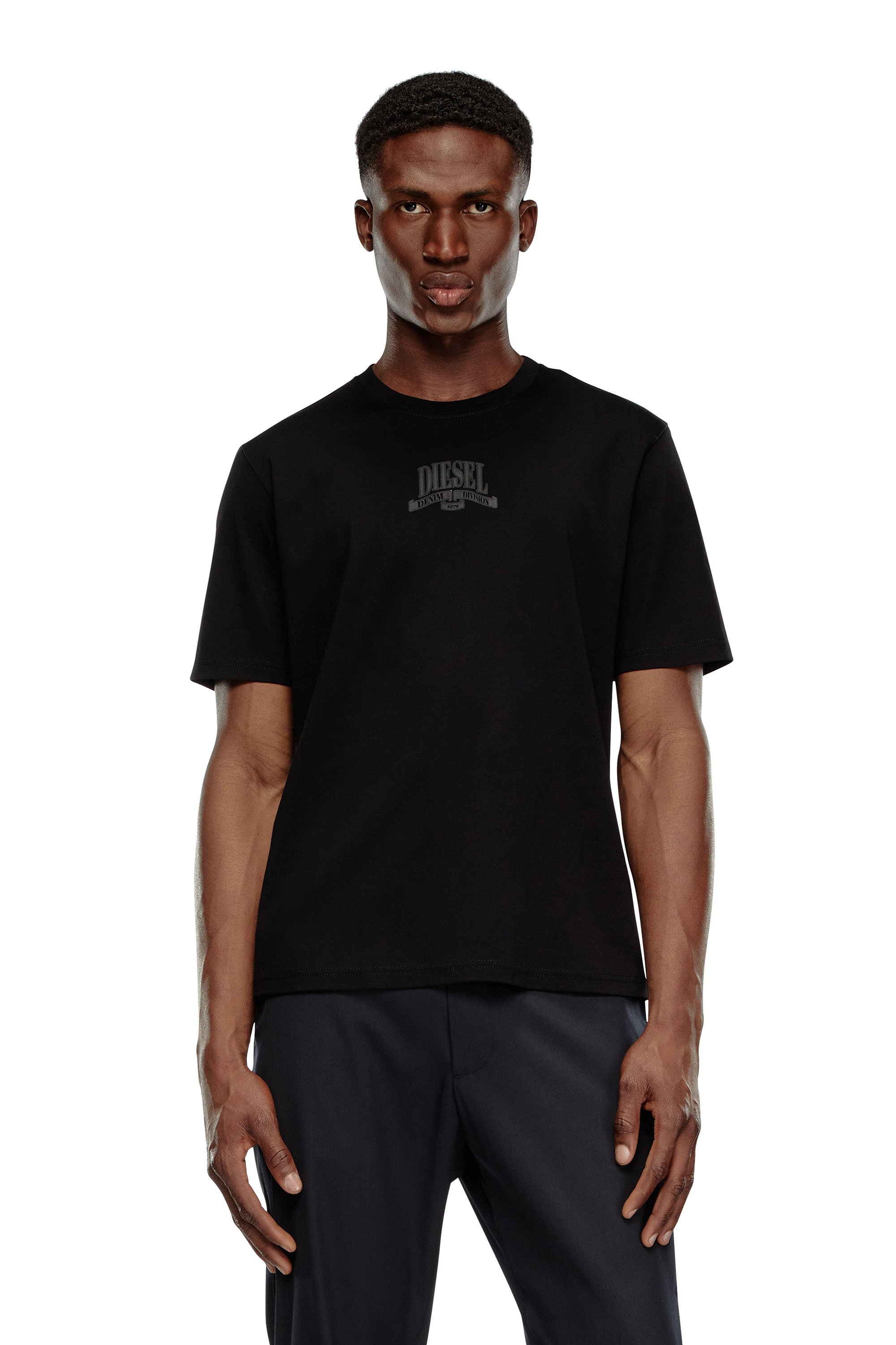 Diesel - T-MADJUST-K1, Man's Interlock T-shirt with tonal Diesel print in Black - 1