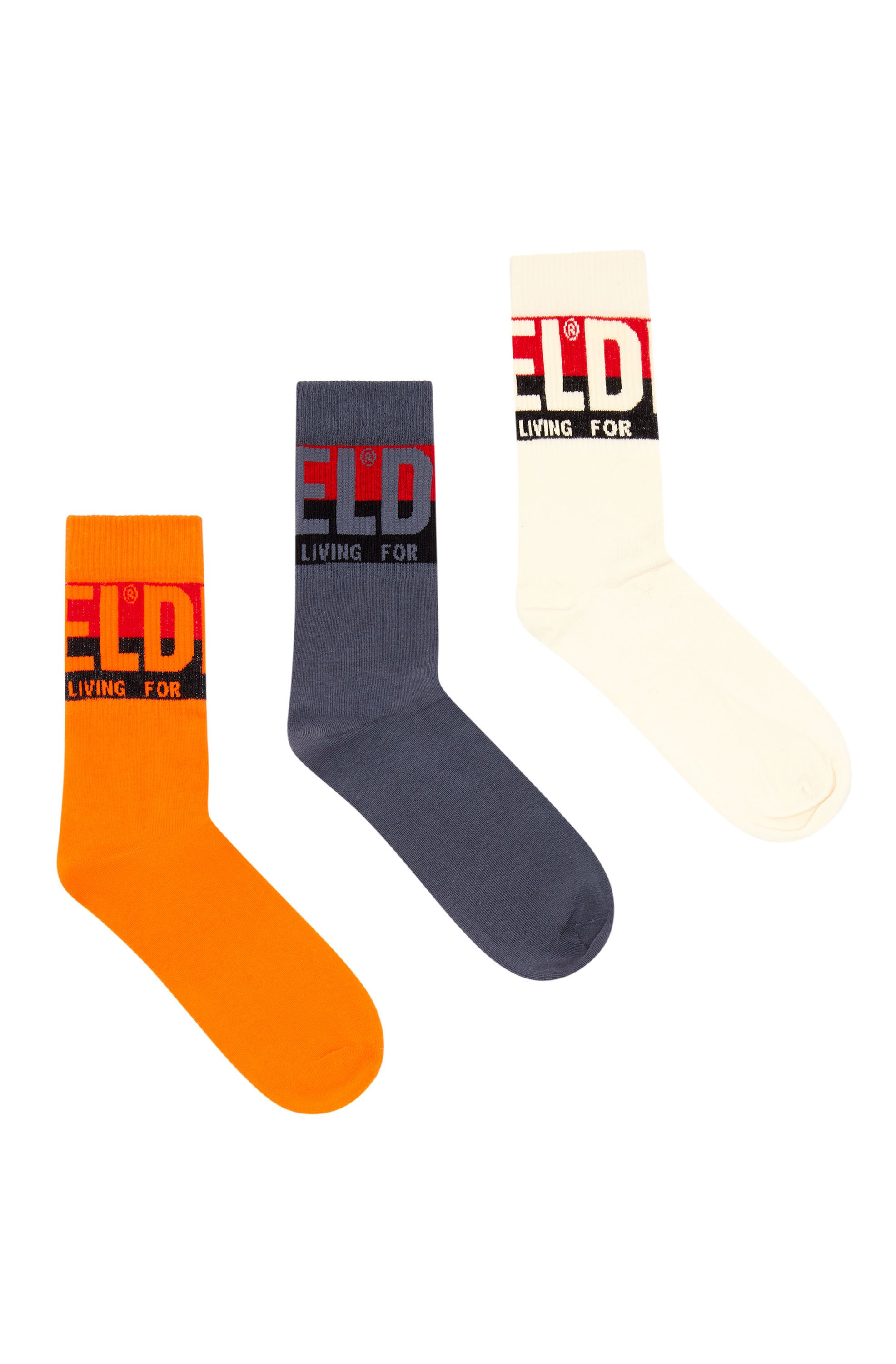 Diesel - SKM-RAY-THREEPACK, Man's Three-pack of socks with logo cuffs in Orange/White - 1