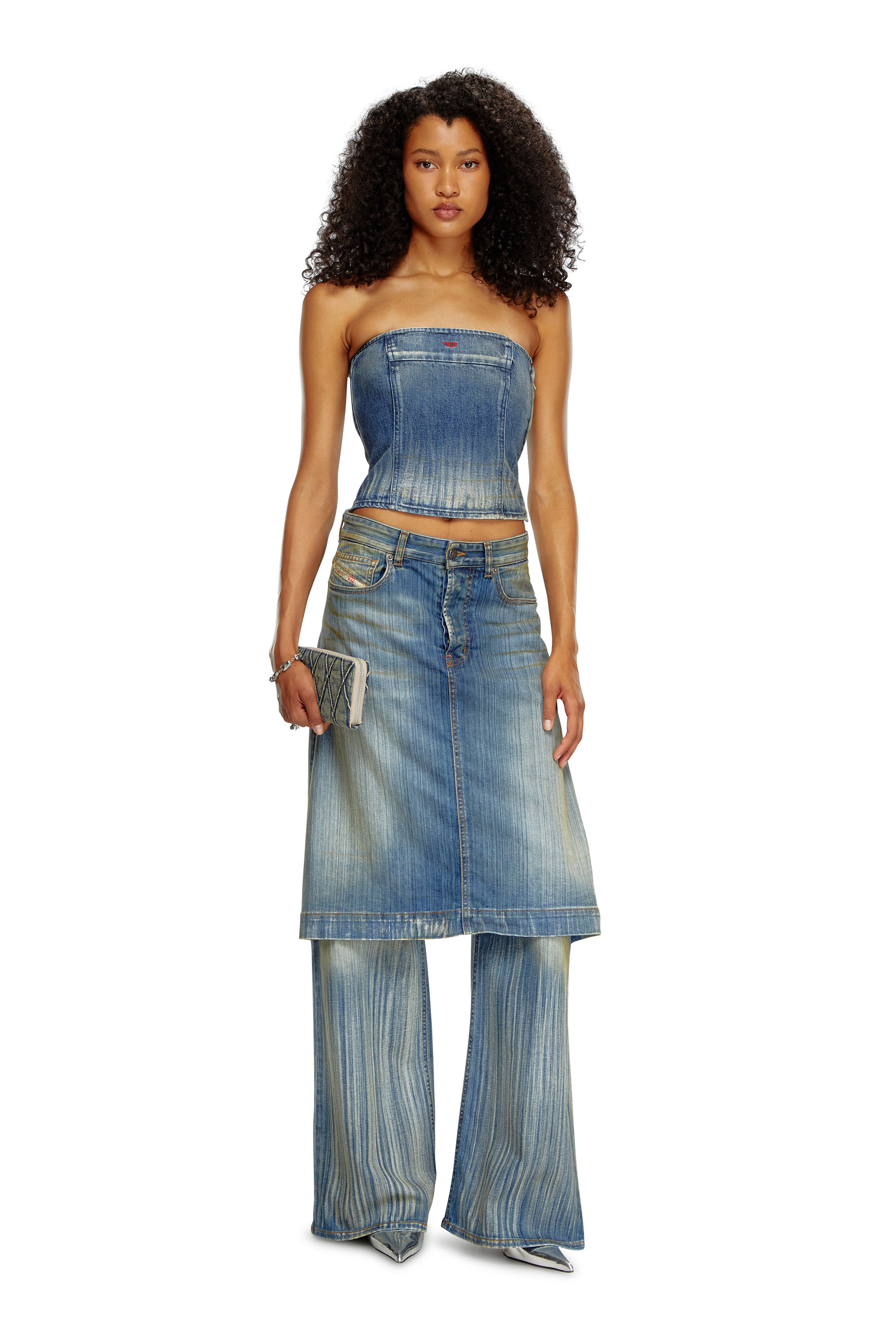 Diesel - DE-VILLE, Woman's Tube top in dirt-wash denim in Medium blue - 1