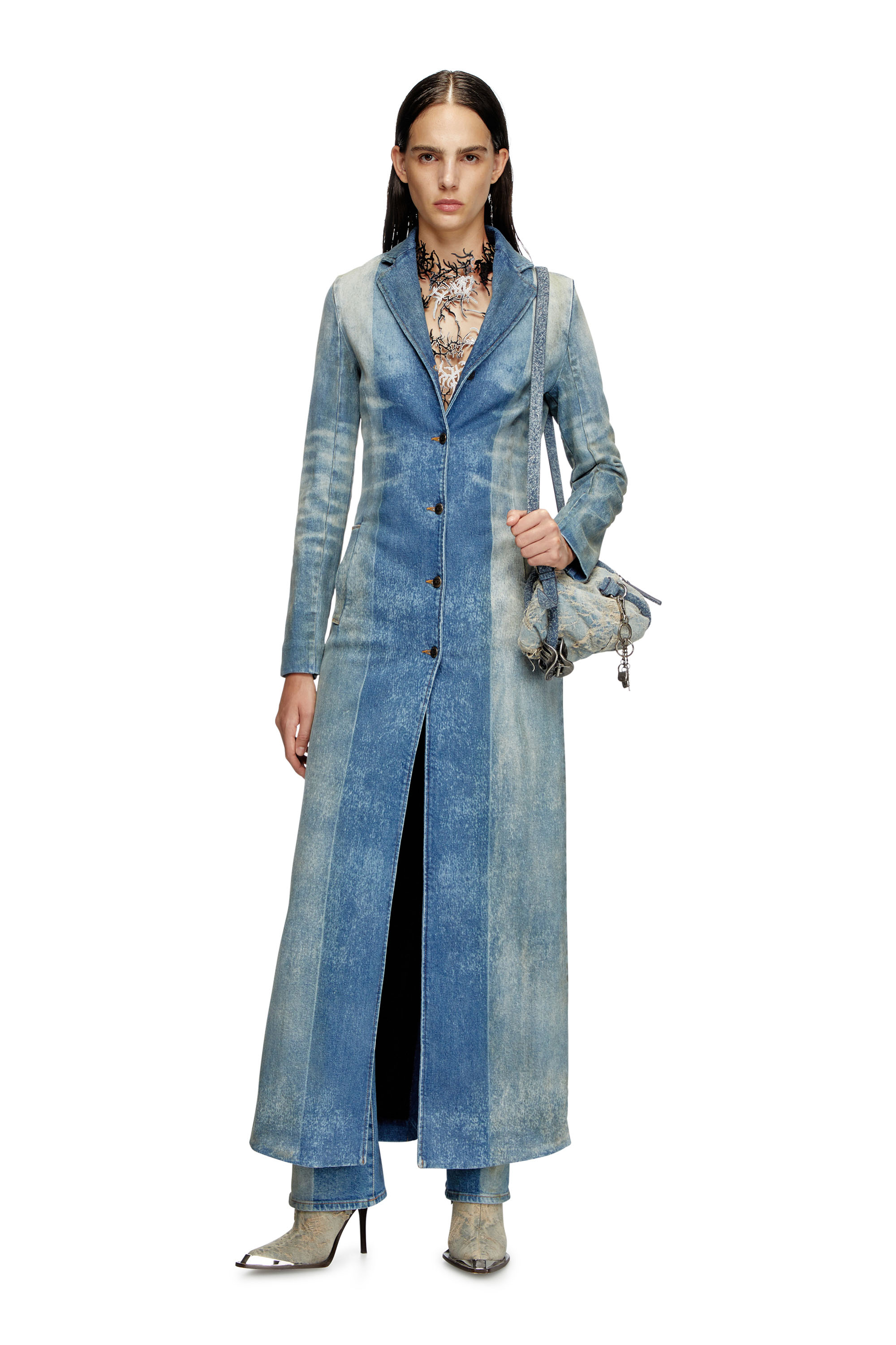 Diesel - DE-LAMOUR-FSF, Woman's Denim coat with solarised folds in Medium blue - 1