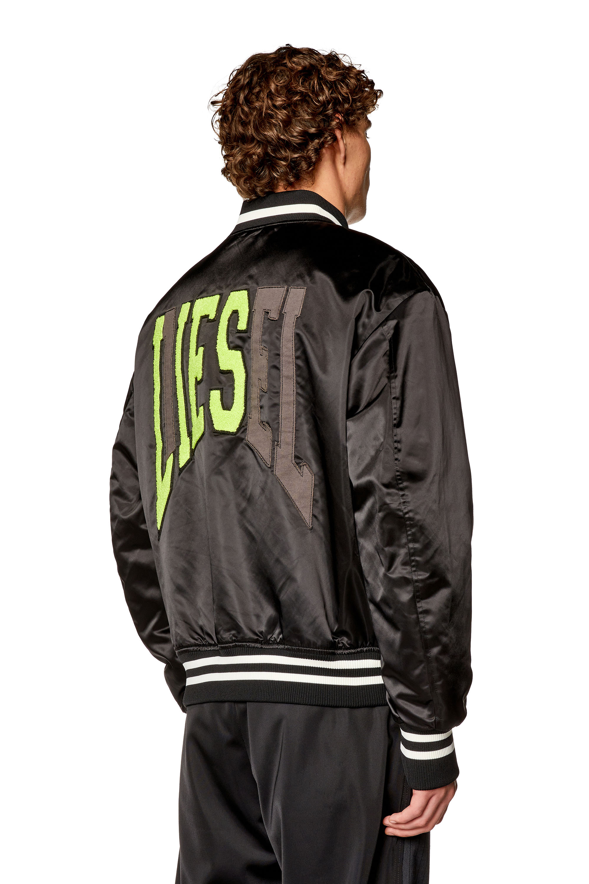 Diesel - J-START, Man's Satin track jacket with LIES patches in Black - 3