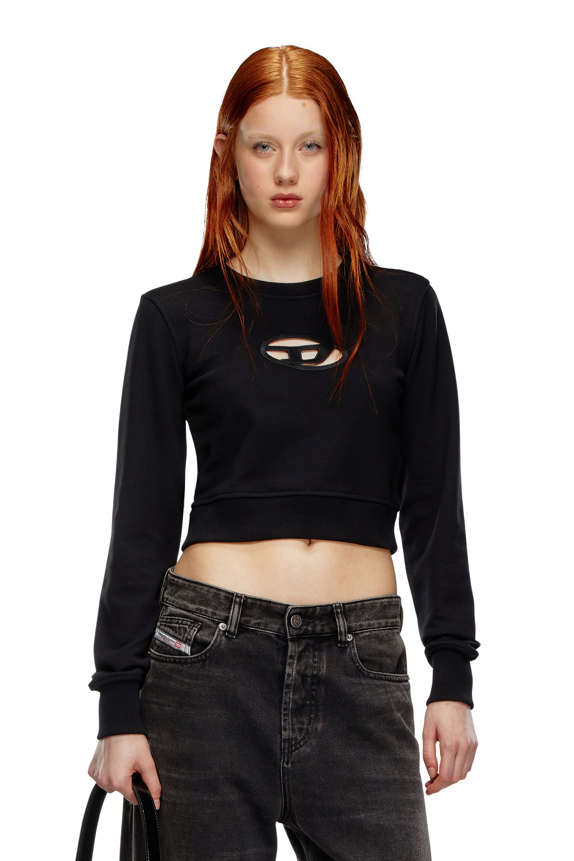 Diesel - F-SLIMMY-OD, Woman's Cropped sweatshirt with cut-out logo in Black - 1