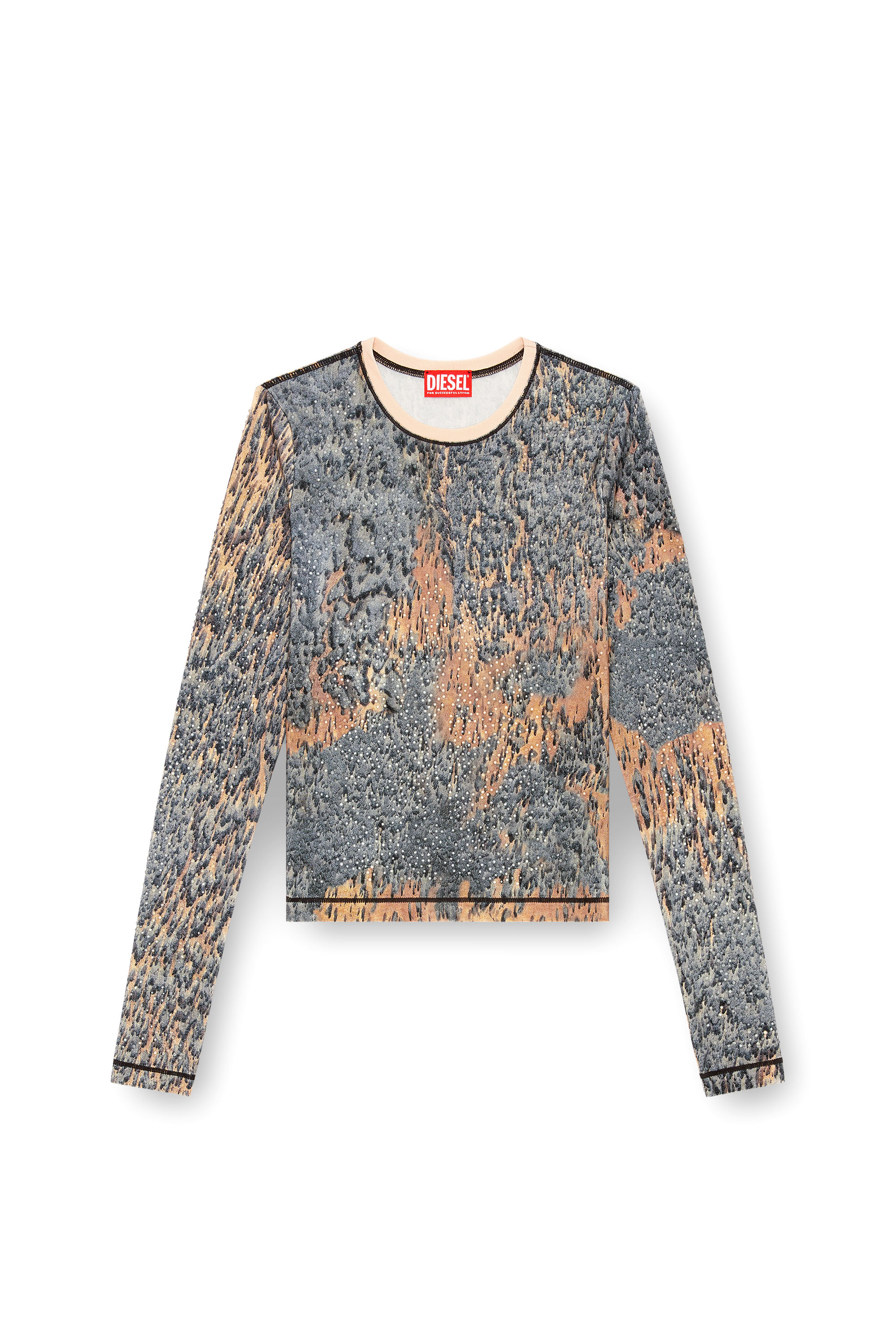 Diesel - T-CUTIE-LS, Camiseta con cristales y estampado Rain Camo Mujer in Multicolor - 4