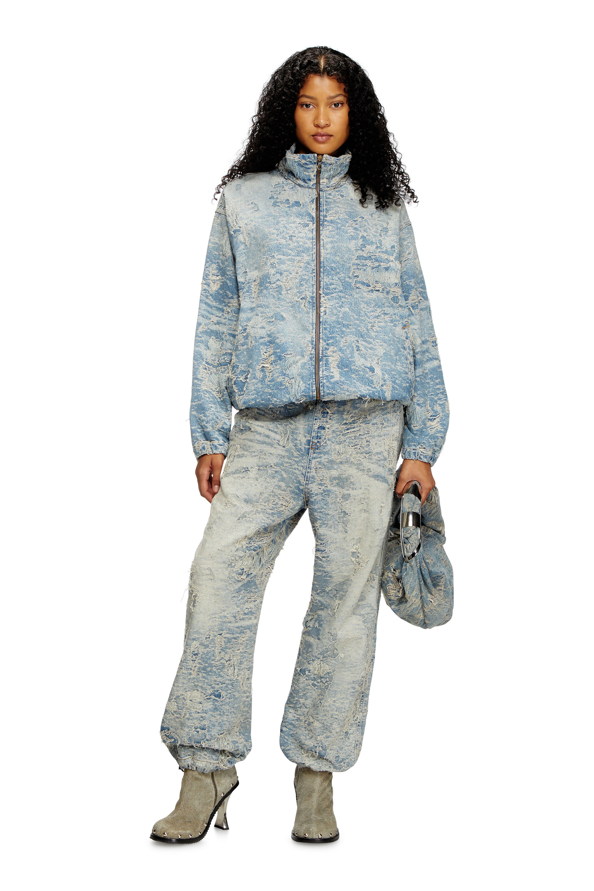 Diesel - D-KRAP-FSF, Chaqueta con cremallera de denim en jacquard con efecto de suciedad Unisex in Azul marino - 6