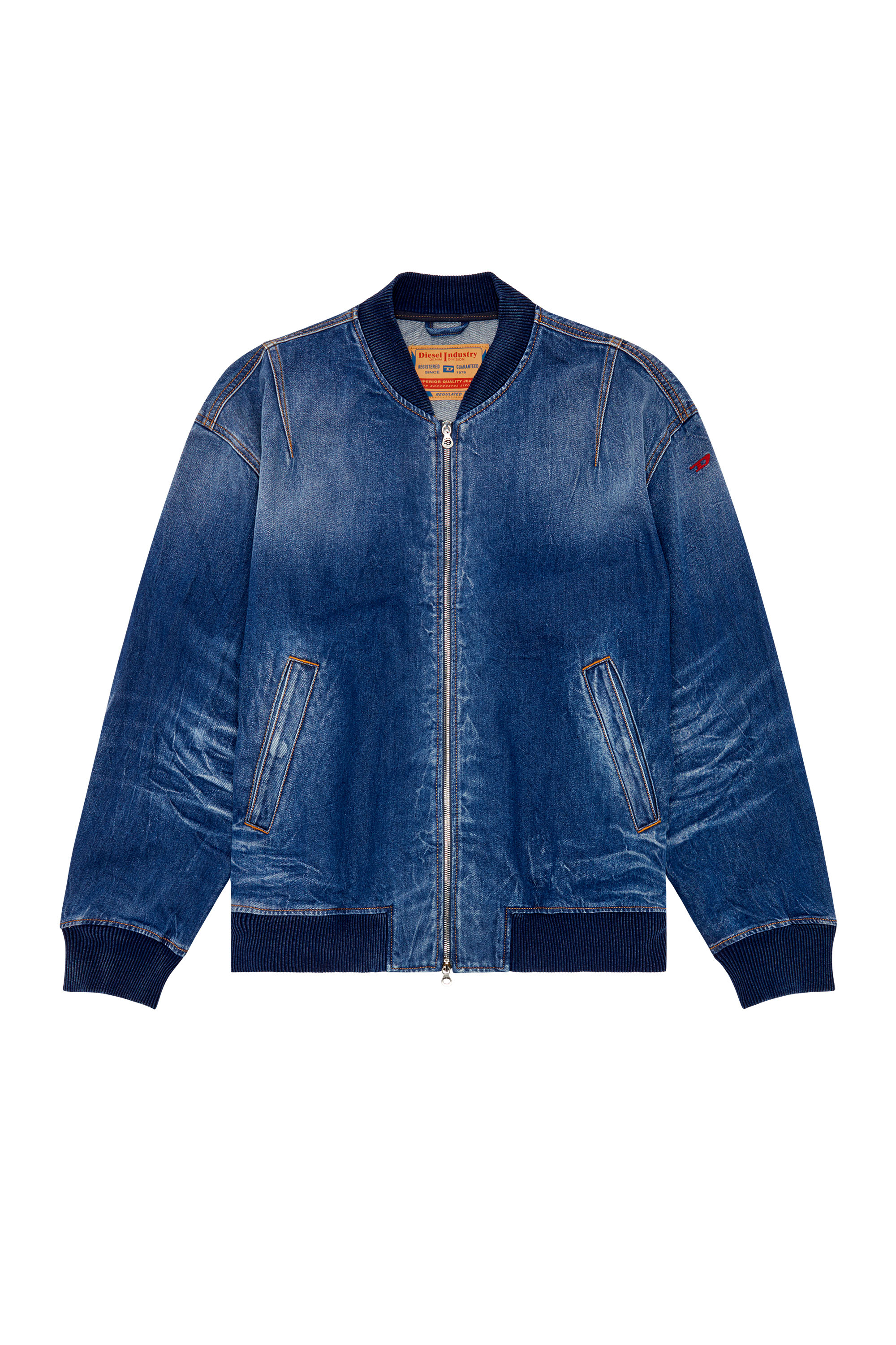 Diesel - D-VINZ-S, Man's Bomber jacket in dented denim in Dark Blue - 6