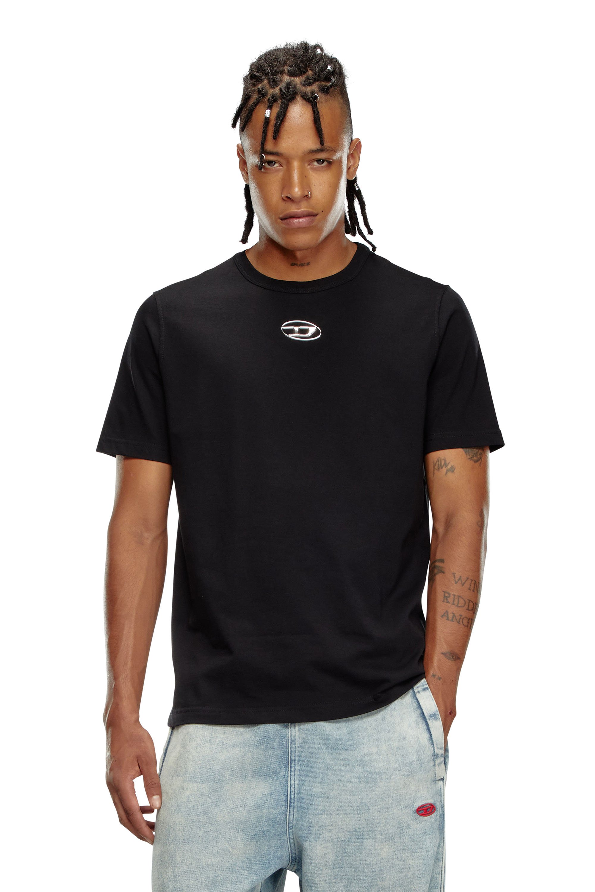 Diesel - T-ADJUST-OD, Camiseta con Oval D metálico Hombre in Negro - 1