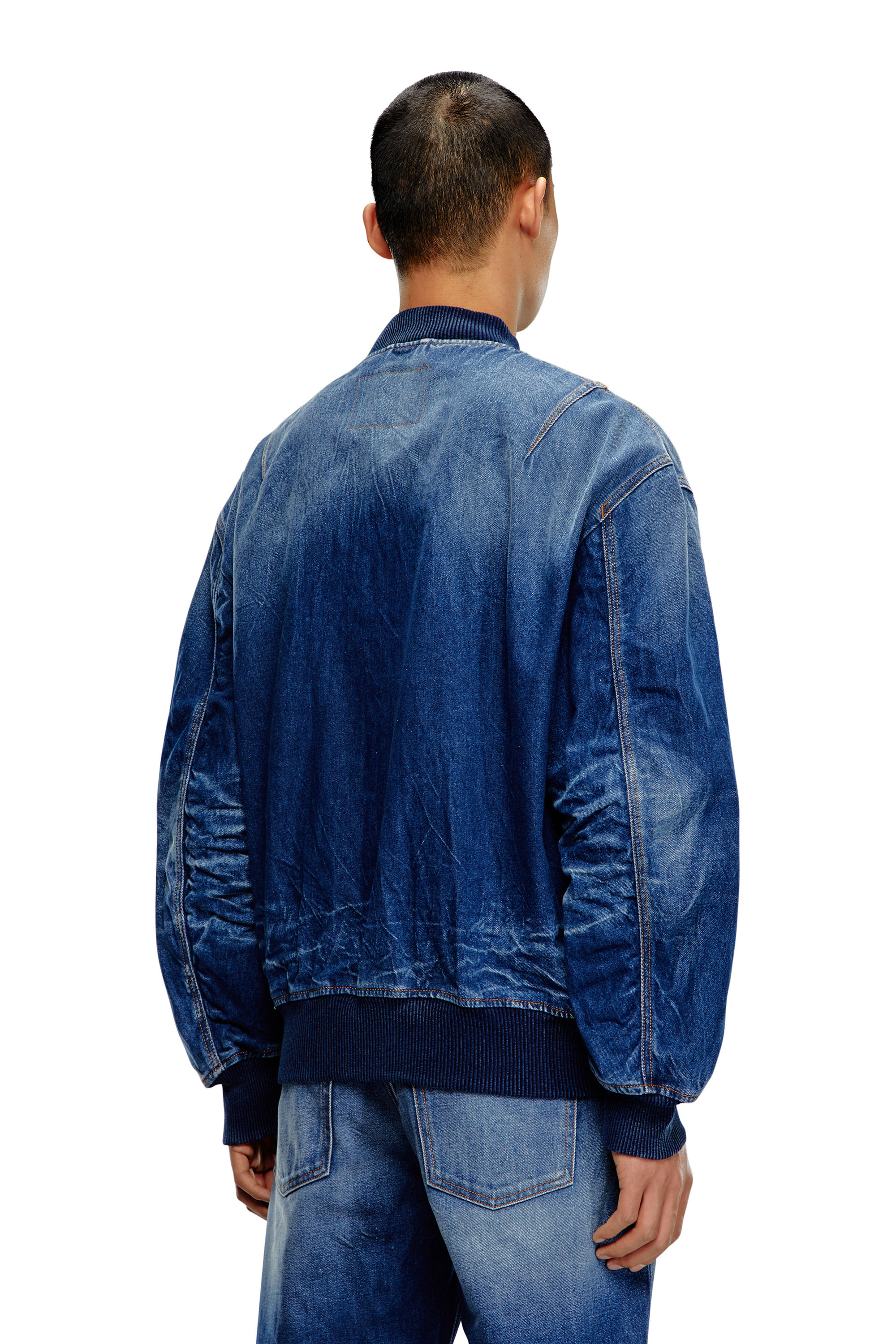 Diesel - D-VINZ-S, Man's Bomber jacket in dented denim in Dark Blue - 3