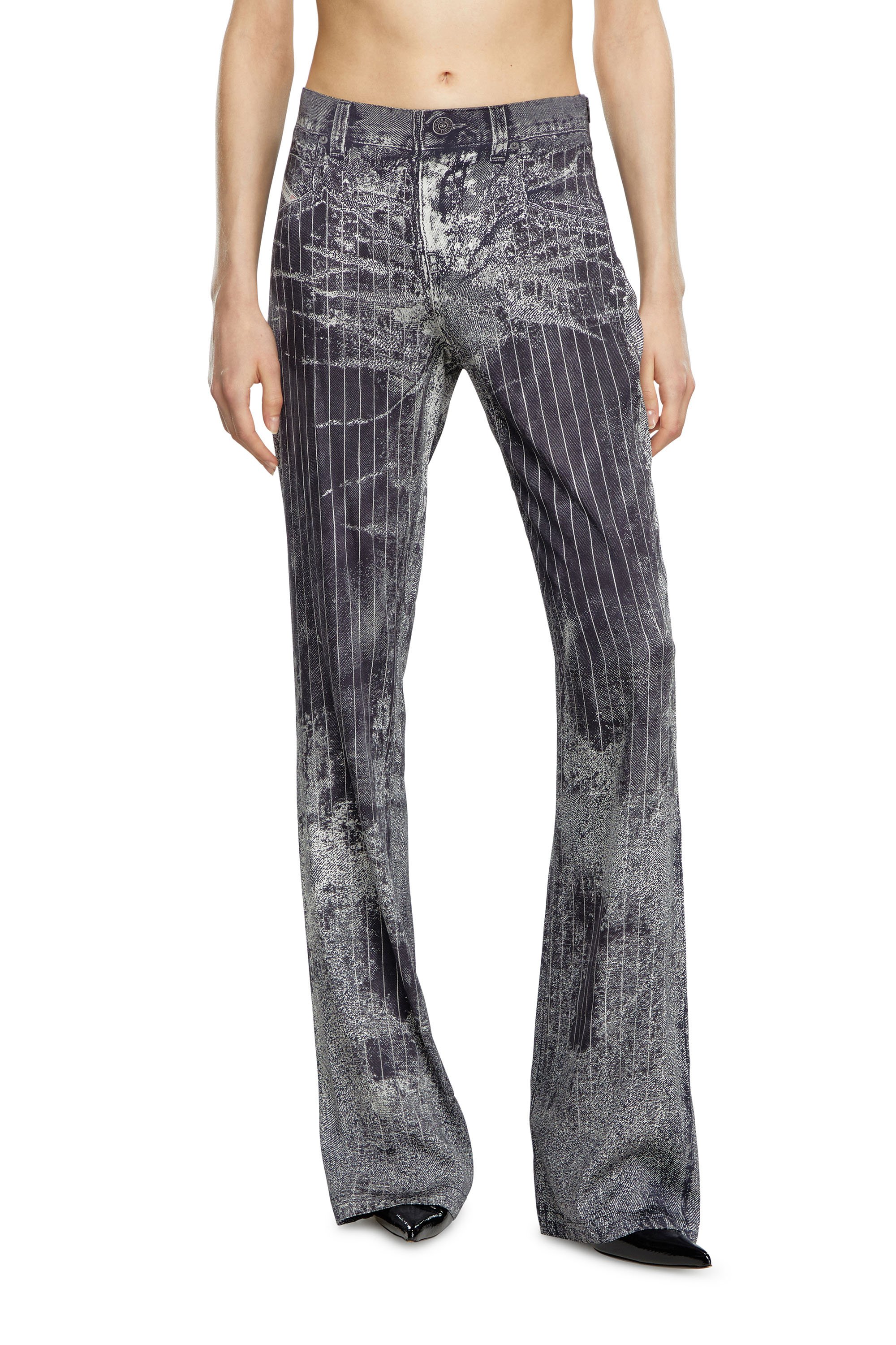 Diesel - P-RETTY, Woman's Bootcut satin pants with pinstripe print in Black - 1