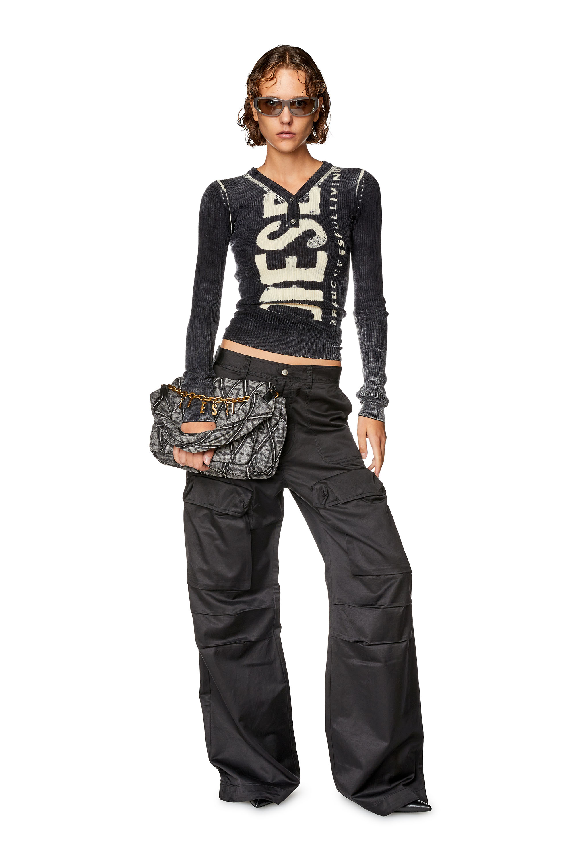 Diesel - P-MALVAROSA-NEW, Woman's Cargo pants in slub satin in Black - 2