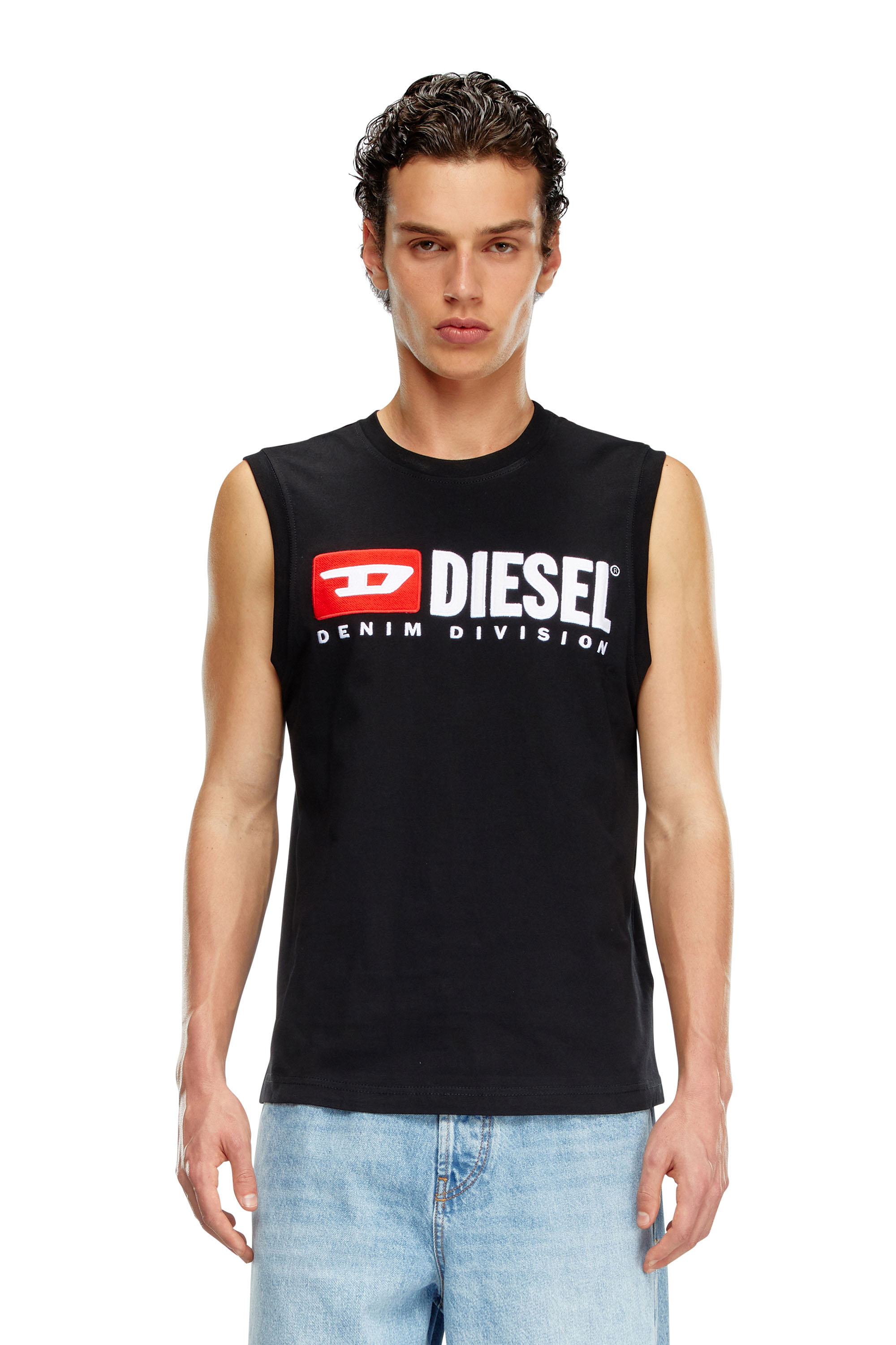 Diesel - T-ISCO-DIV, Camiseta sin mangas con logotipo estampado en el pecho Hombre in Negro - 3