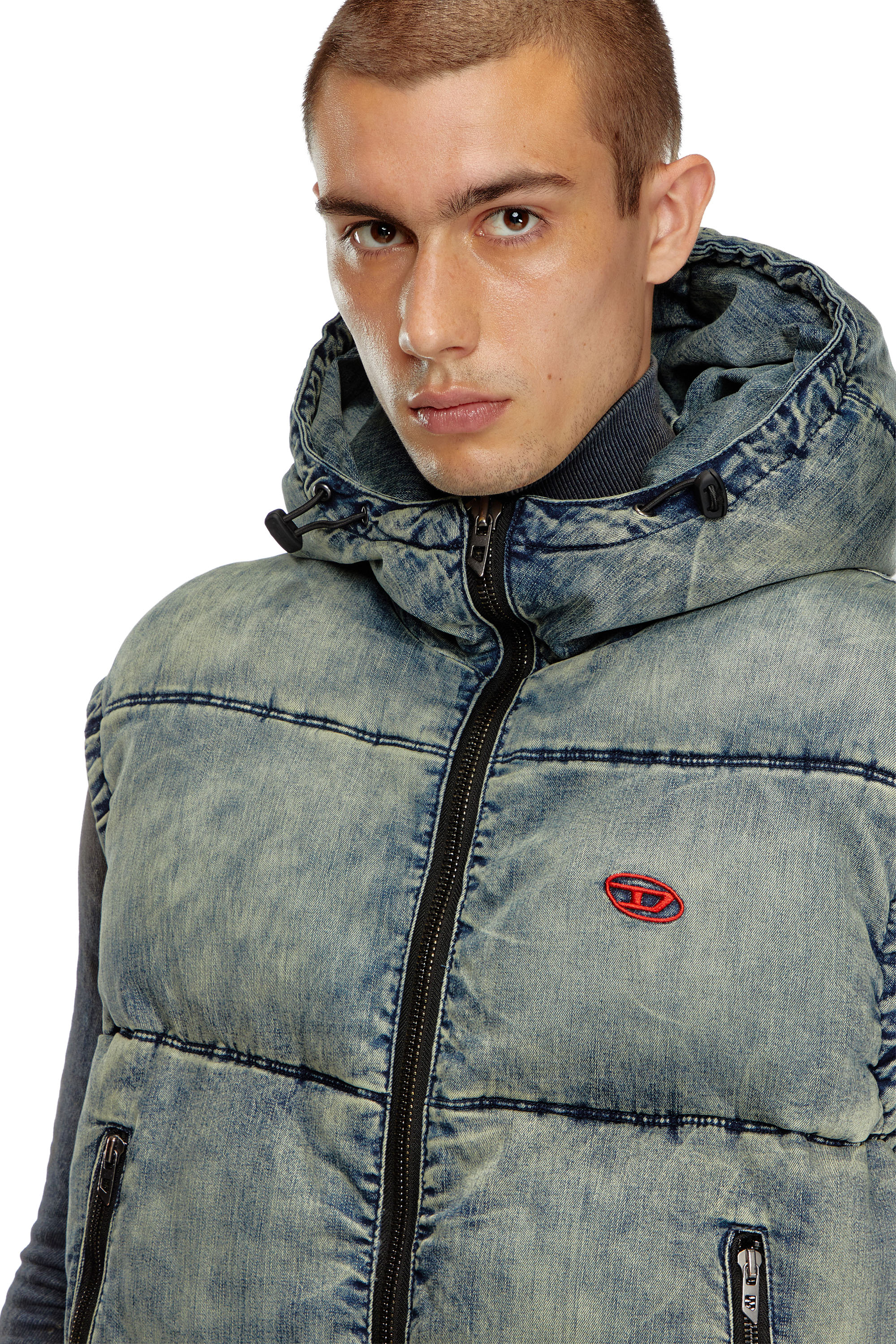 Diesel - W-MONS-SL, Chaleco acolchado en denim desteñido Hombre in Azul marino - 4