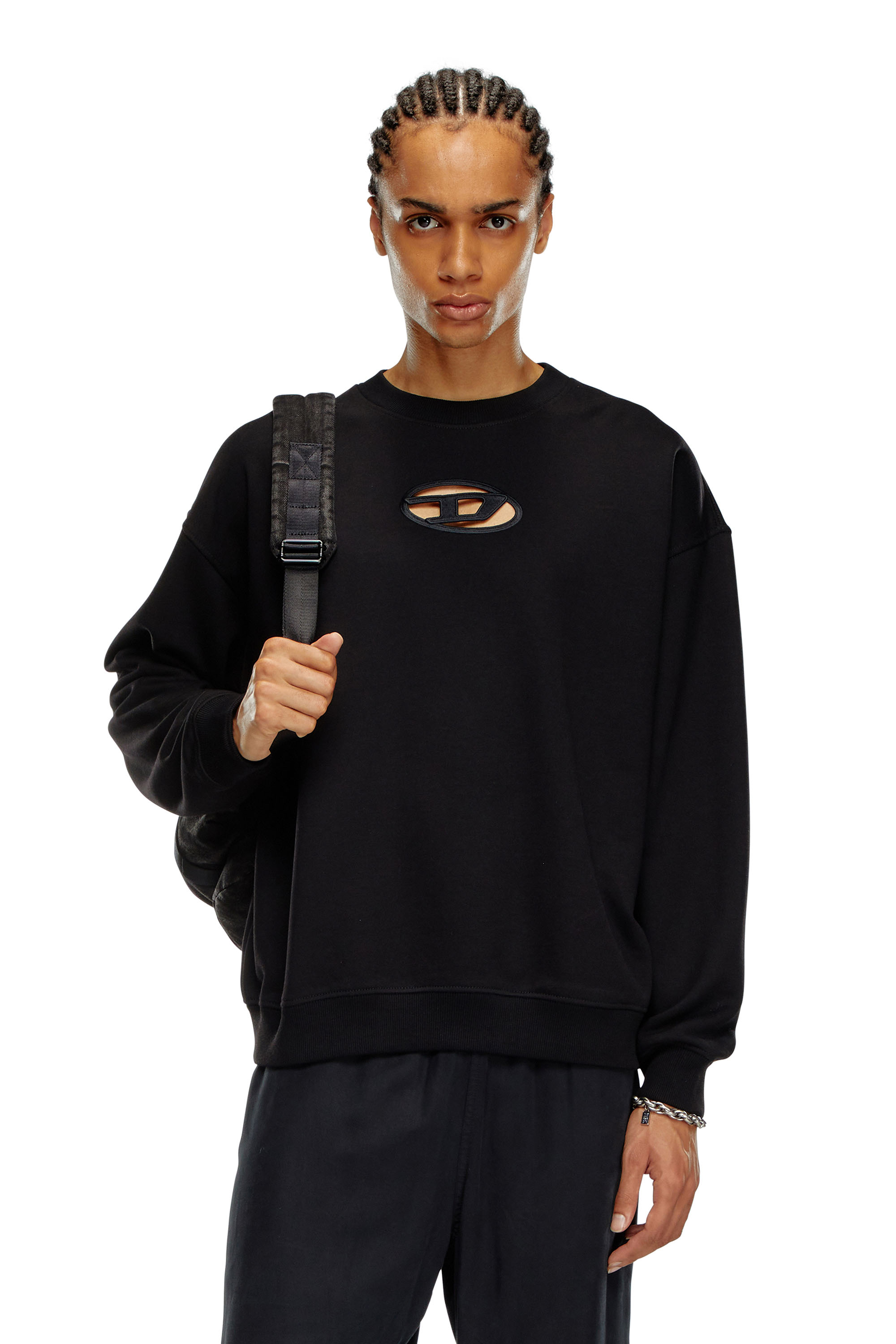 Diesel - S-BOXT-OD, Sudadera con logotipo Oval D recortado Hombre in Negro - 1