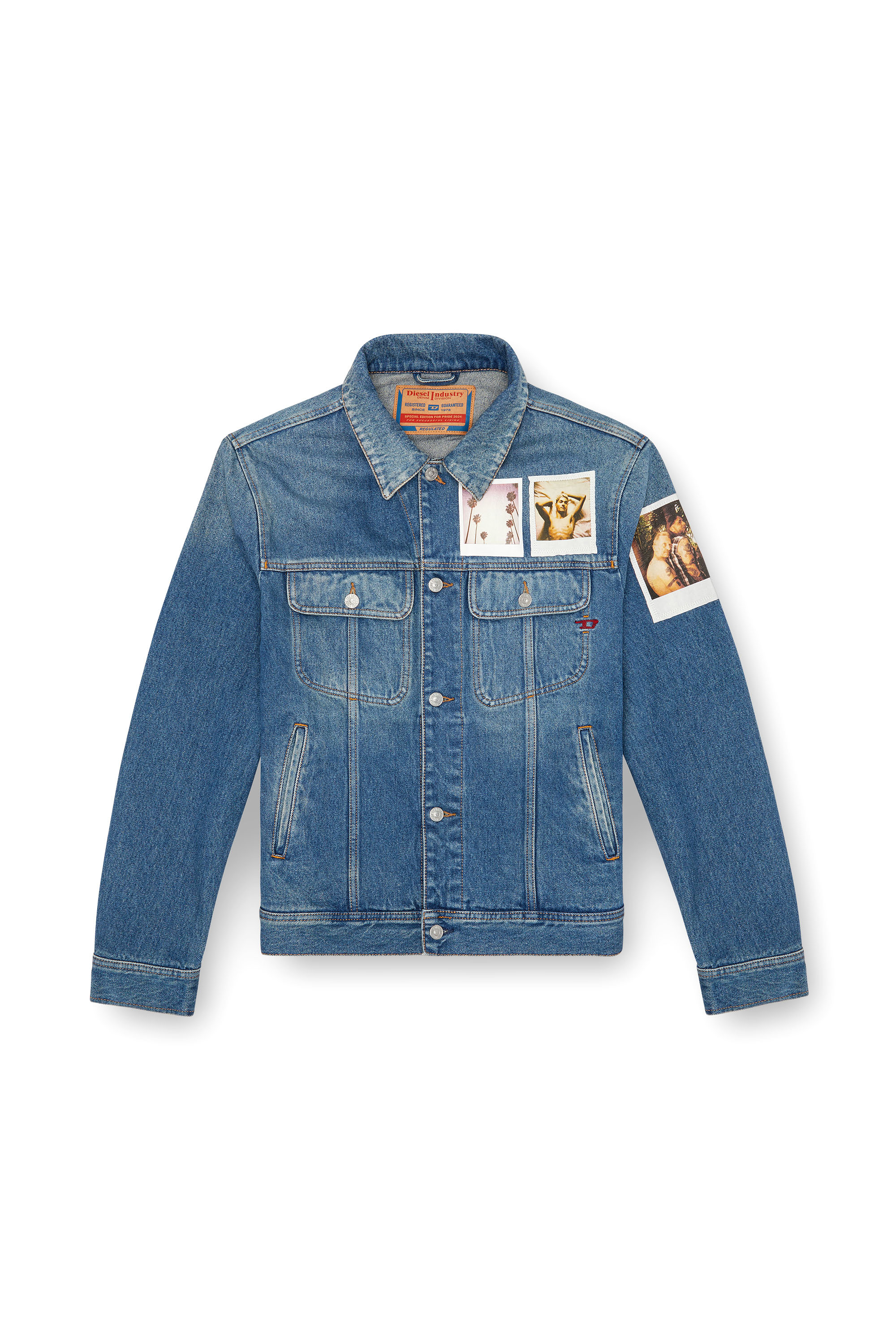 Diesel - PR-D-BARCY, Unisex's Trucker jacket with polaroid patches in Medium blue - 7