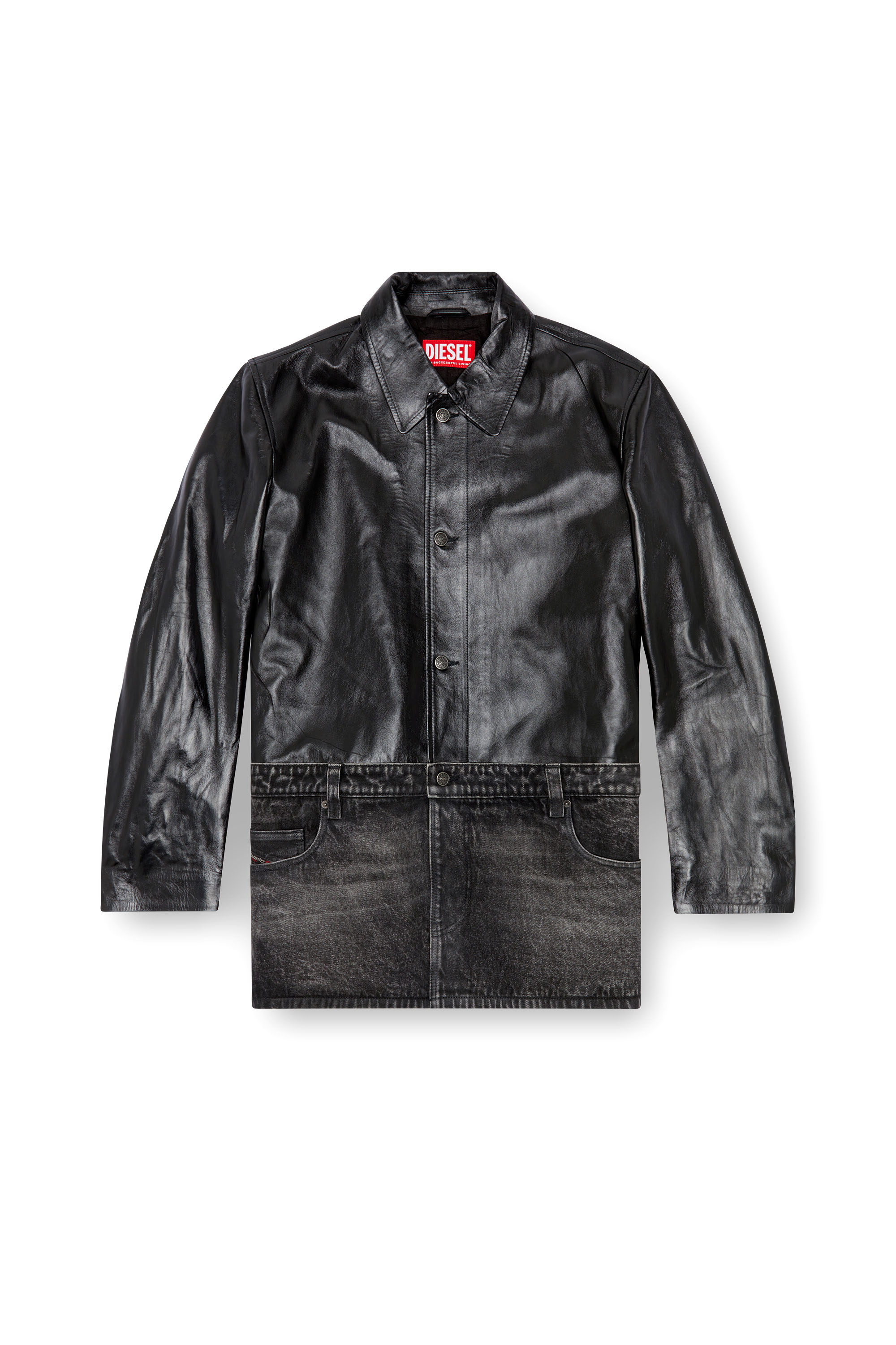 Diesel - L-BRETCH, Man's Leather and denim shirt jacket in Black - 4