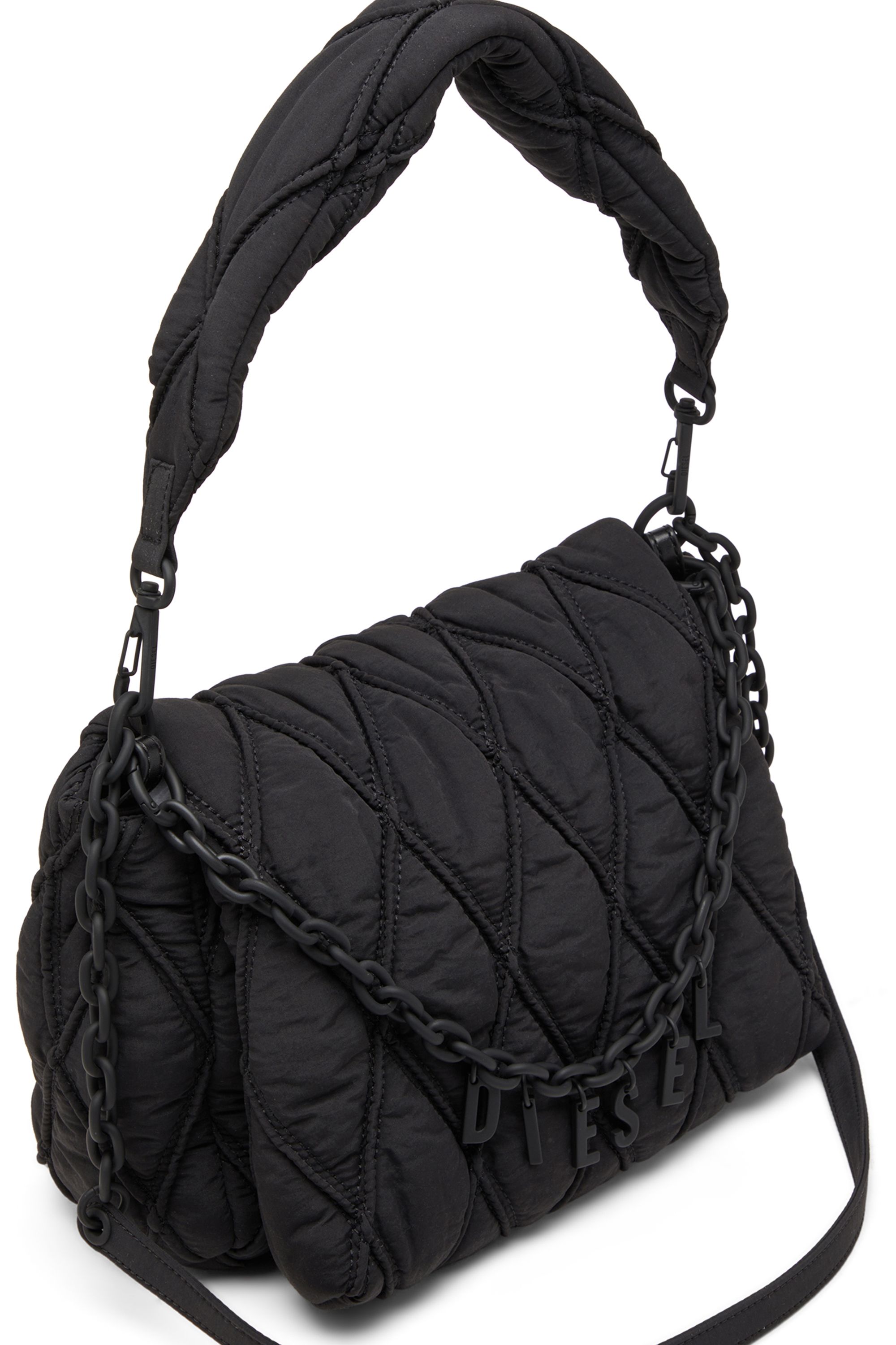 Diesel - CHARM-D SHOULDER M, Woman's Charm-D M-Shoulder bag in quilted nylon in Black - 4