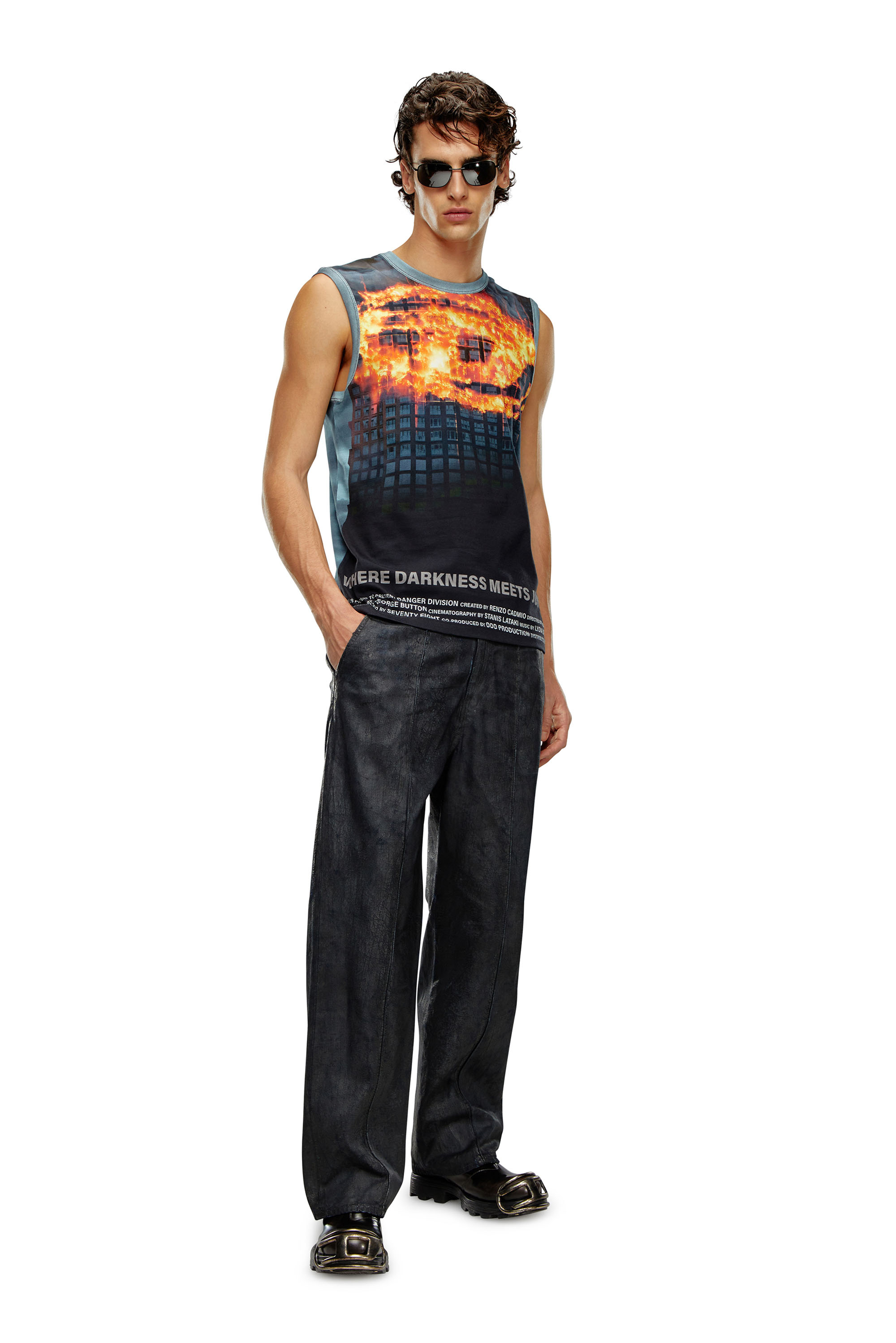 Diesel - T-BISCOUP, Man's Tank top with burning Oval D poster in Dark Blue - 4