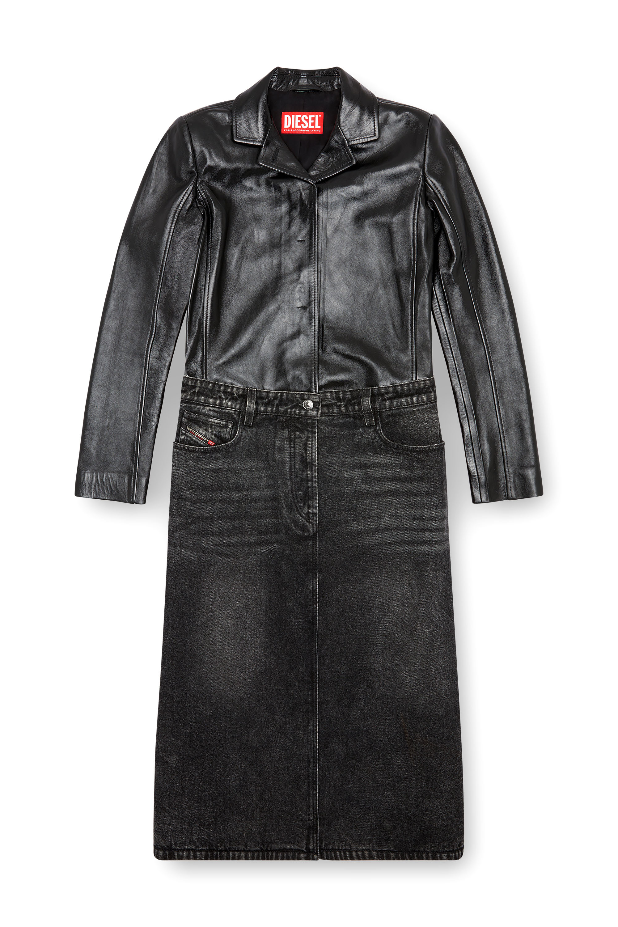 Diesel - L-ORY, Woman's Hybrid coat in denim and leather in Black - 3