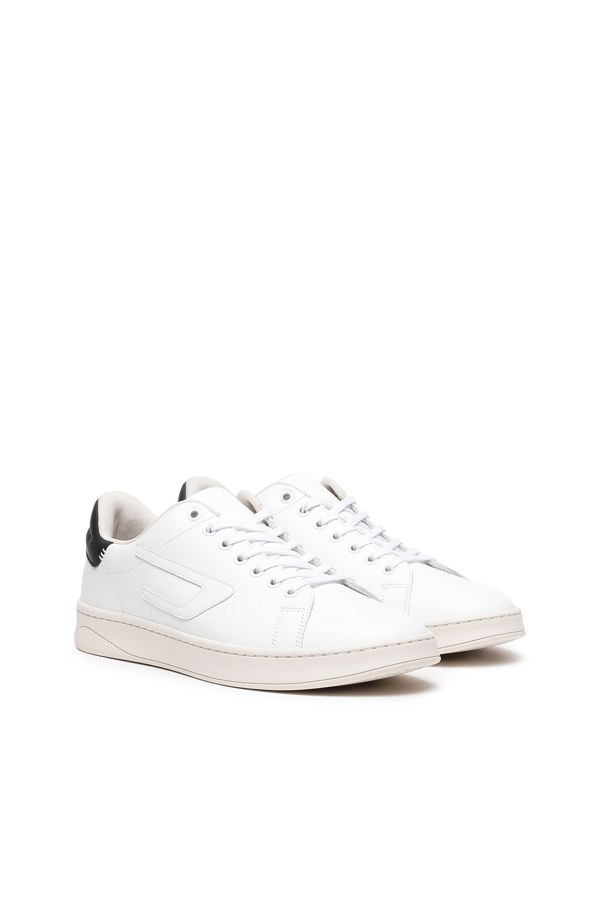 Diesel - S-ATHENE LOW, Man's S-Athene Low-Low-top leather sneakers with D patch in White/Black - 2