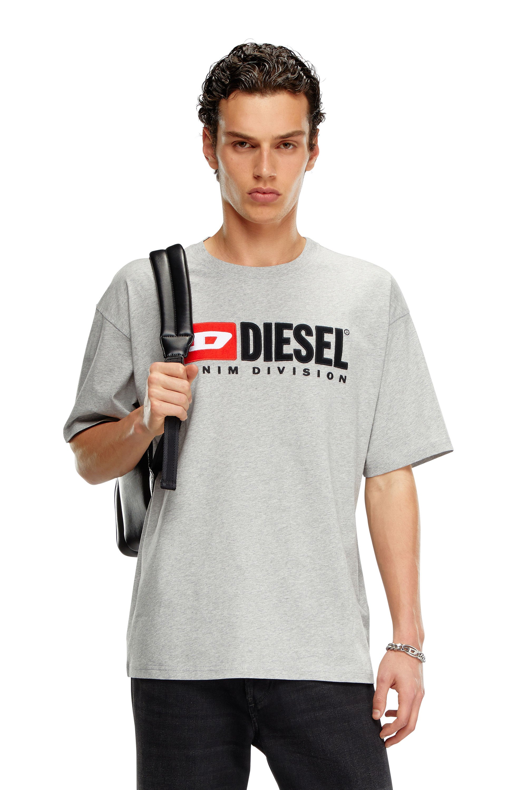 Diesel - T-BOXT-DIV, Man's T-shirt with Diesel patch logo in Grey - 1