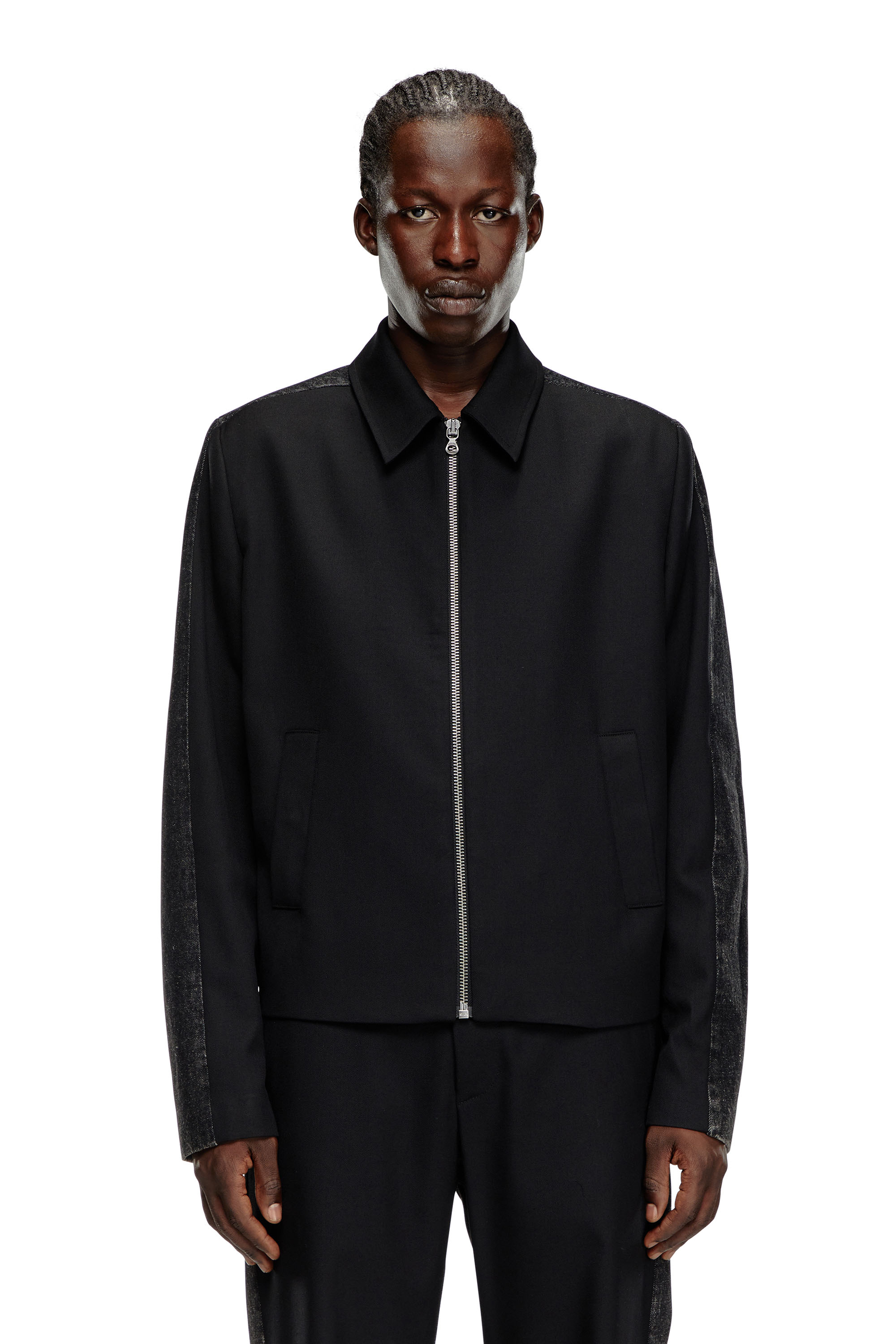 Diesel - J-RHEIN, Man's Blouson jacket in wool blend and denim in Black - 6