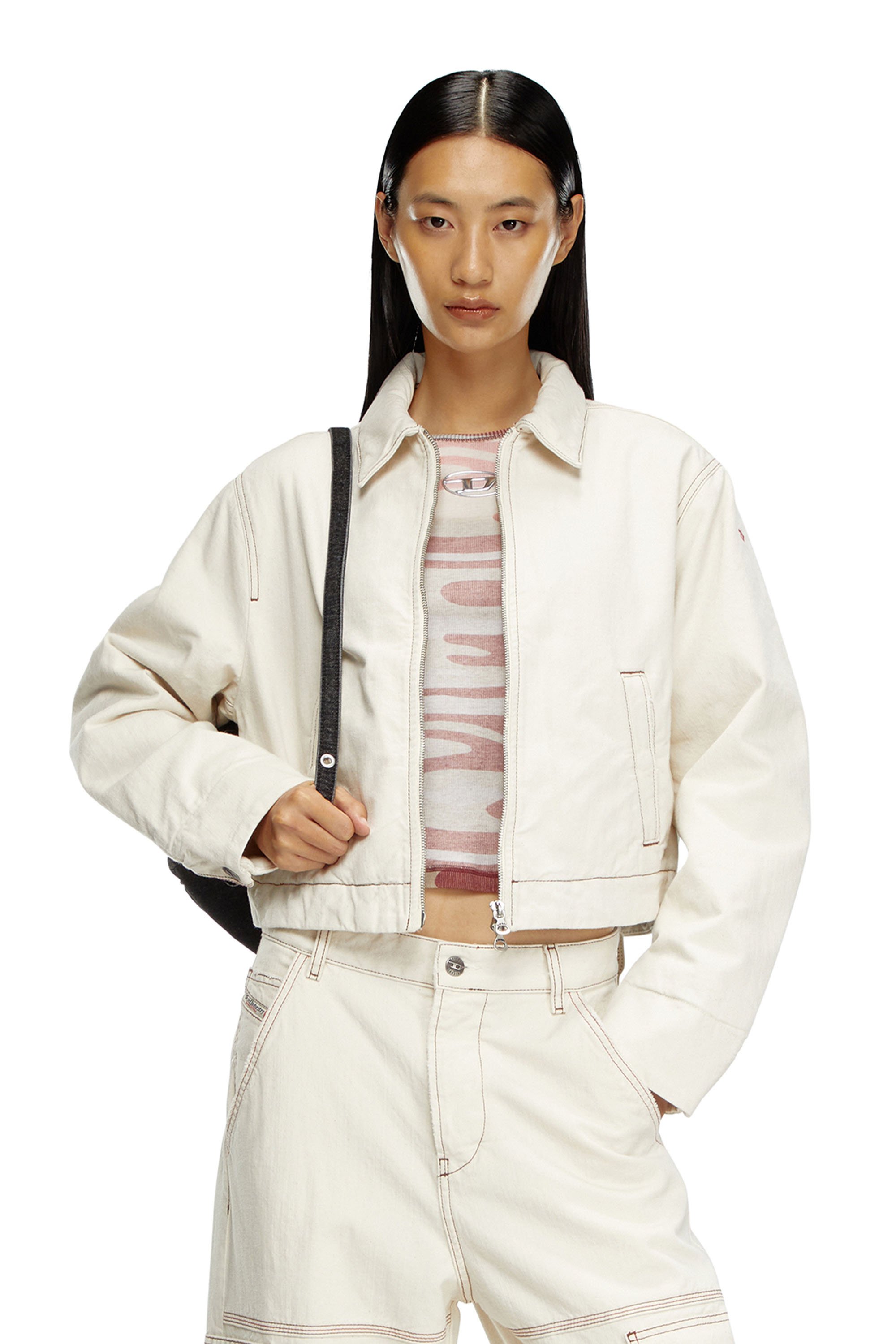 Diesel - DE-NOVA, Woman's Padded jacket in clean-wash denim in White - 2