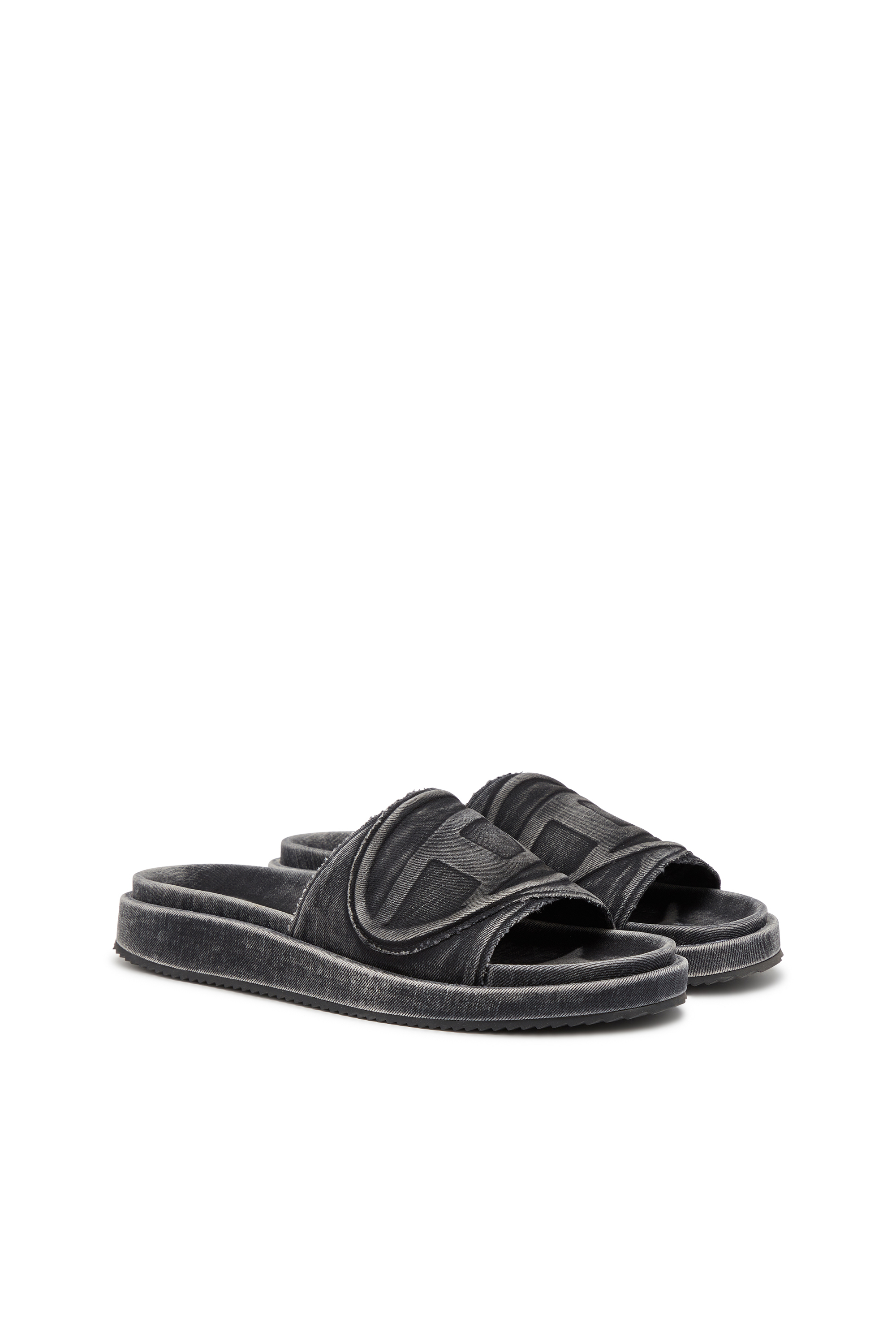 Diesel - SA-SLIDE D OVAL, Sa-Slide D-Chanclas de denim con correa en relieve Unisex in Negro - 2